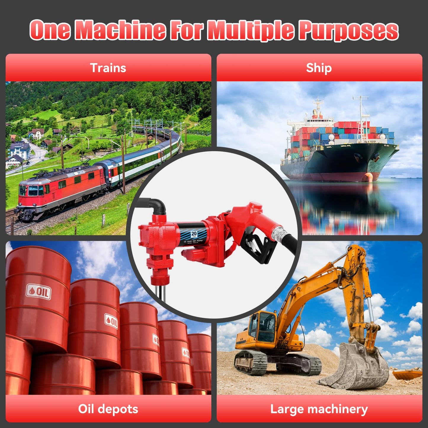 Fuel Transfer Pump, 12V / 20 Gpm, Explosion-Proof Fuel Pump with Elbow Connector, Diesel Transfer Pump, for Gasoline, Diesel, Kerosene, Ethanol & Methanol Blends, and Biodiesel