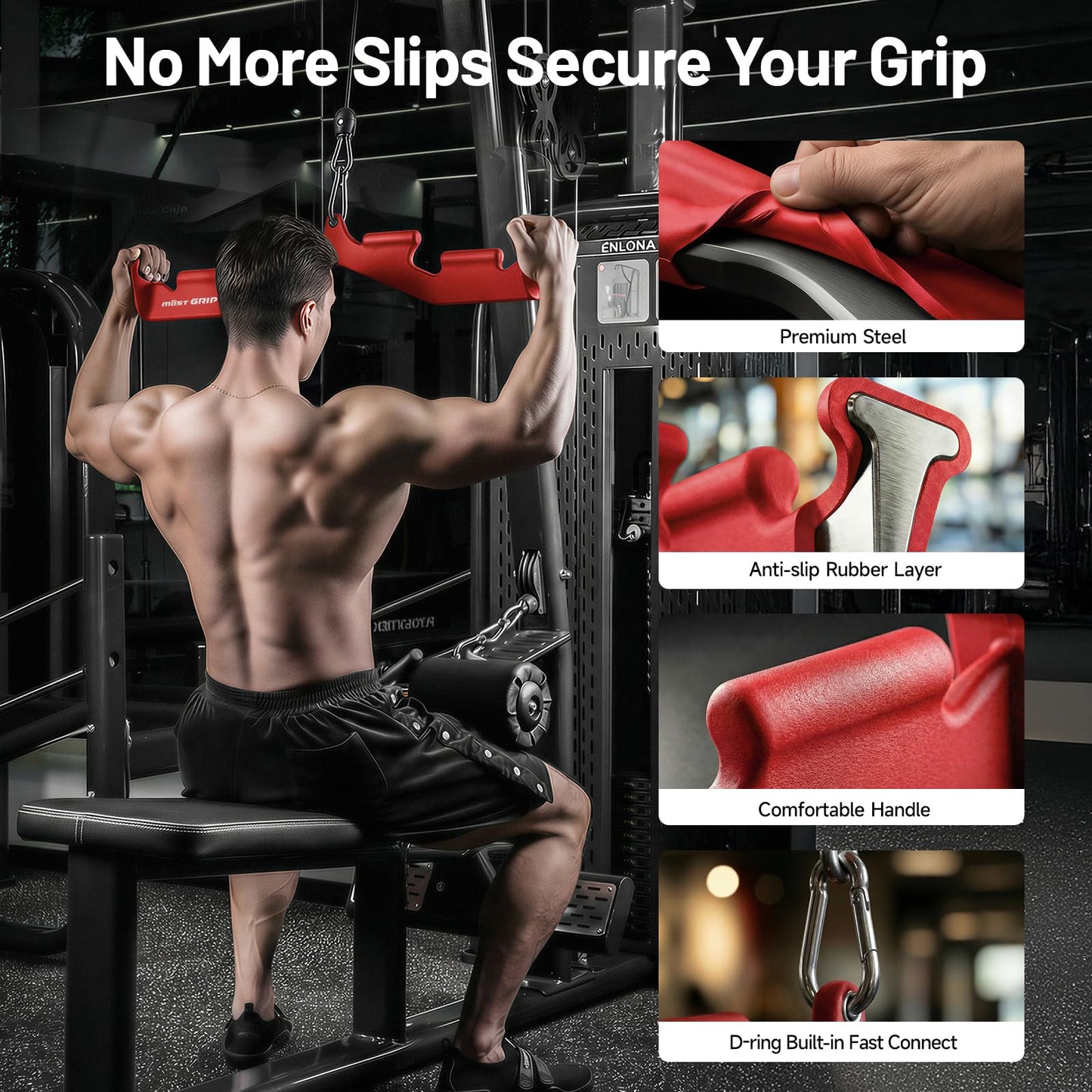MOST GRIP LAT Pull Down Bar with 6 Ergonomic Handles, Neutral Grip LAT Pulldown Attachments for Whole Back Training, Wide Grip LAT Pulldown Bars for Home Gym Cable