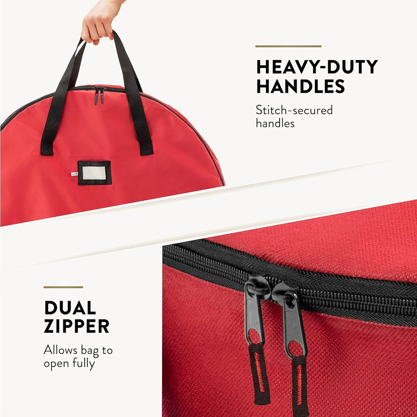 ZOBER Oxford Christmas Wreath Storage Container - 48 Inch Waterproof Wreath Bag with Dual Zippers & Durable Handles - Red
