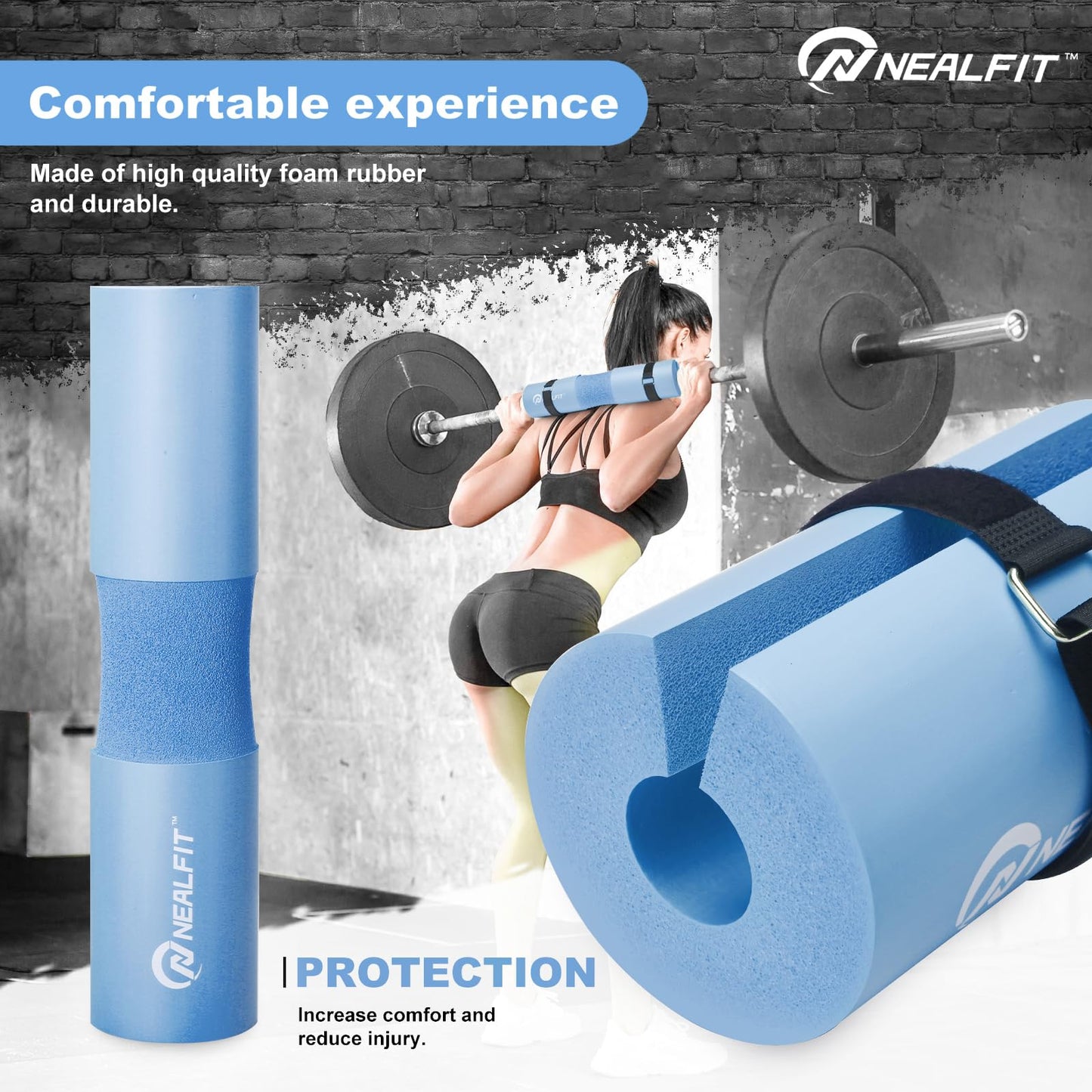 NEALFIT Barbell Pad Squat Pad for Squats—Squat Bar Pad—Great for Weightlifting,Lunges and Hip Thrusts—Foam Sponge Pad—Fit Standard and Olympic Bars Perfectly (Light Blue)