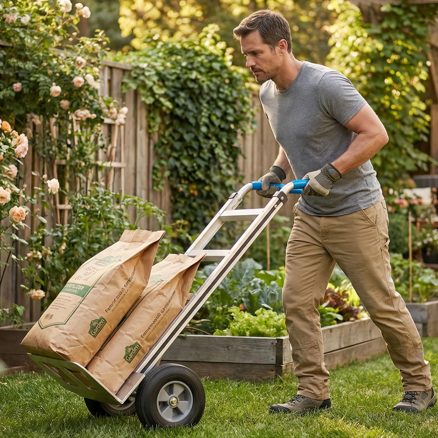 Heavy Duty Aluminum Hand Truck – 550 lbs Capacity, Ergonomic Curved Handle, 10" Solid Rubber Wheels, Beveled Nose Plate for Easy Loading & Transport