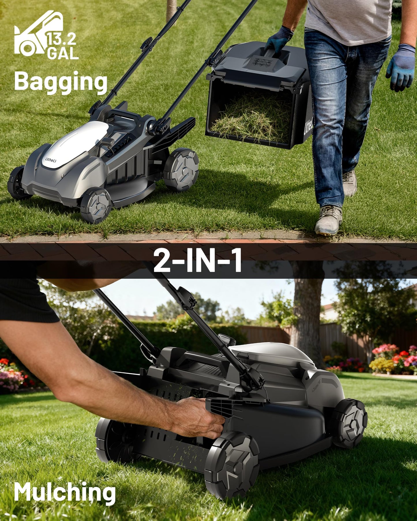 Litheli 18-inch 40V Self-Propelled Brushless Lawn Mower for Garden Yards, Lightweight Cordless Mower with 6-Position Height Adjustment, 2×5.0Ah Batteries Included