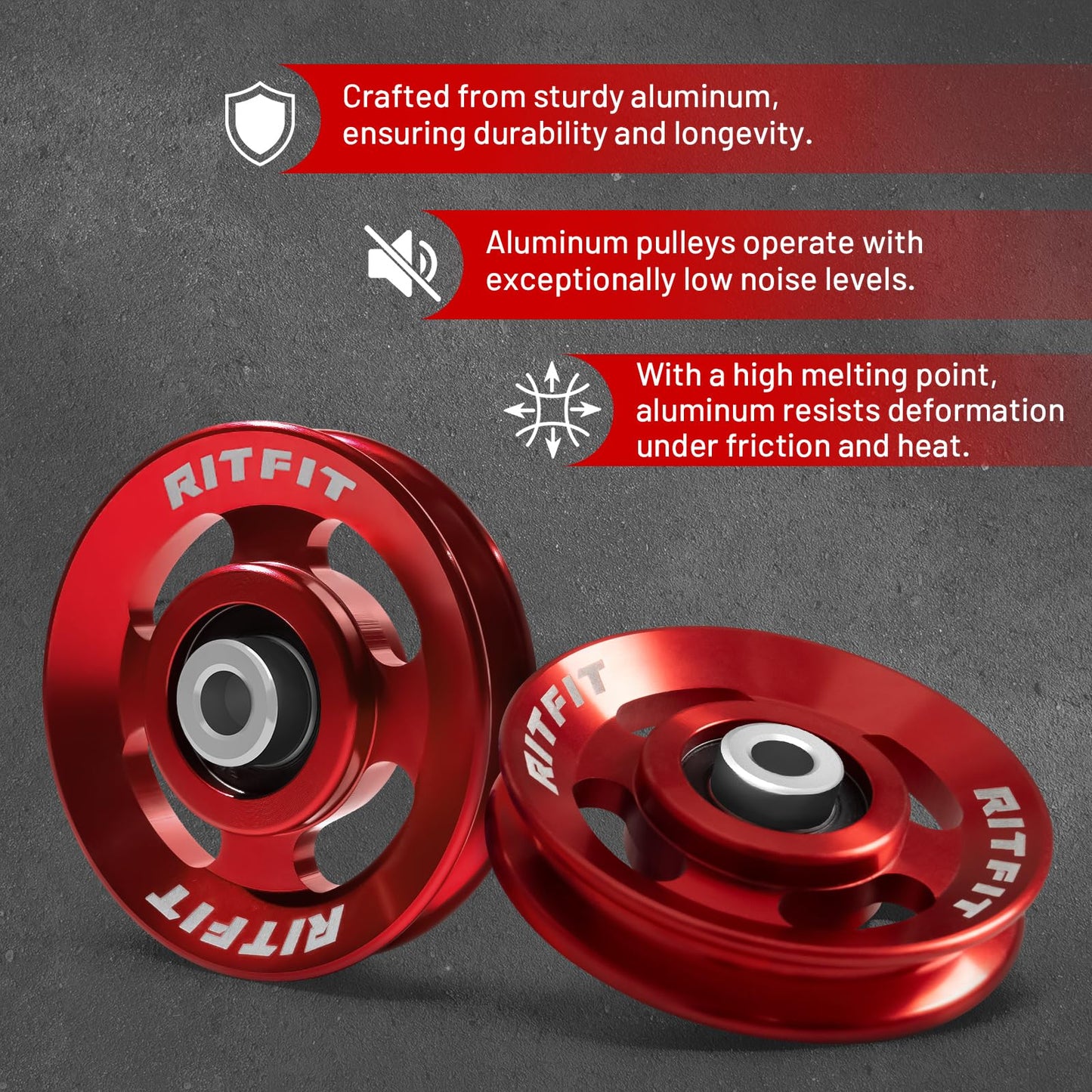 RitFit Aluminum Pulley Wheel for Gym Equipment, 2PCS/ 6PCS Set Power Rack Pulley Attachment, 90mm Aluminum Alloy Bearing Gym Pulley Wheel for Home Gym (red 6 pcs)