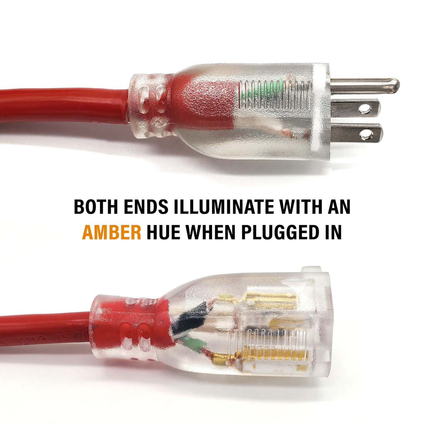 100 ft - 14 Gauge Extension Cord Outdoor - Made in USA - Lighted on Both Ends - Red Outdoor Extension_Cord Waterproof by Anthem Cable - Heavy Duty ExtensionCord 100 ft 13 Amp Extension