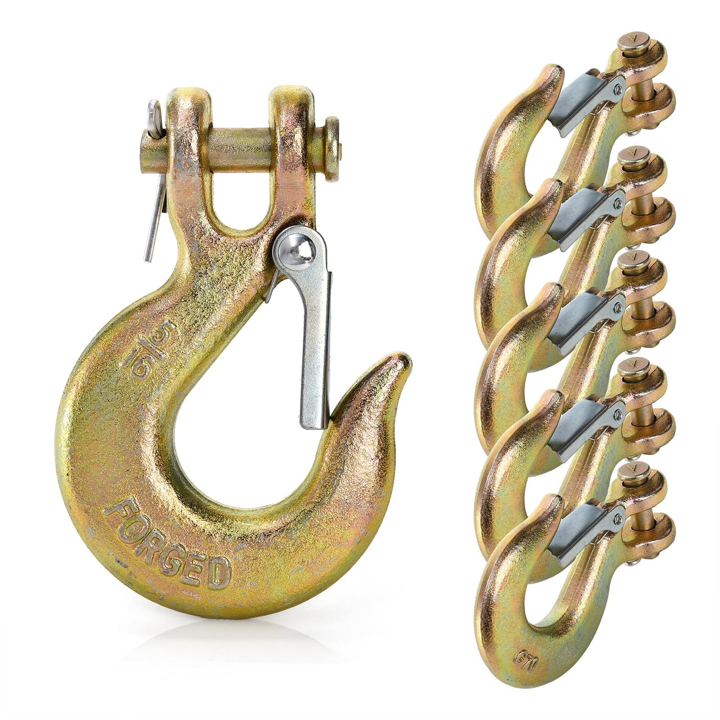 Lawei 6 Pack 5/16 Inch Clevis Slip Hook with Latch, Forged G70 Steel Clevis Safety Hooks, Heavy Duty Chain Grab Hooks for Truck Trailer Winch Transport Tow Chain Hook, 3/4 in Opening,14000 Lb Capacity