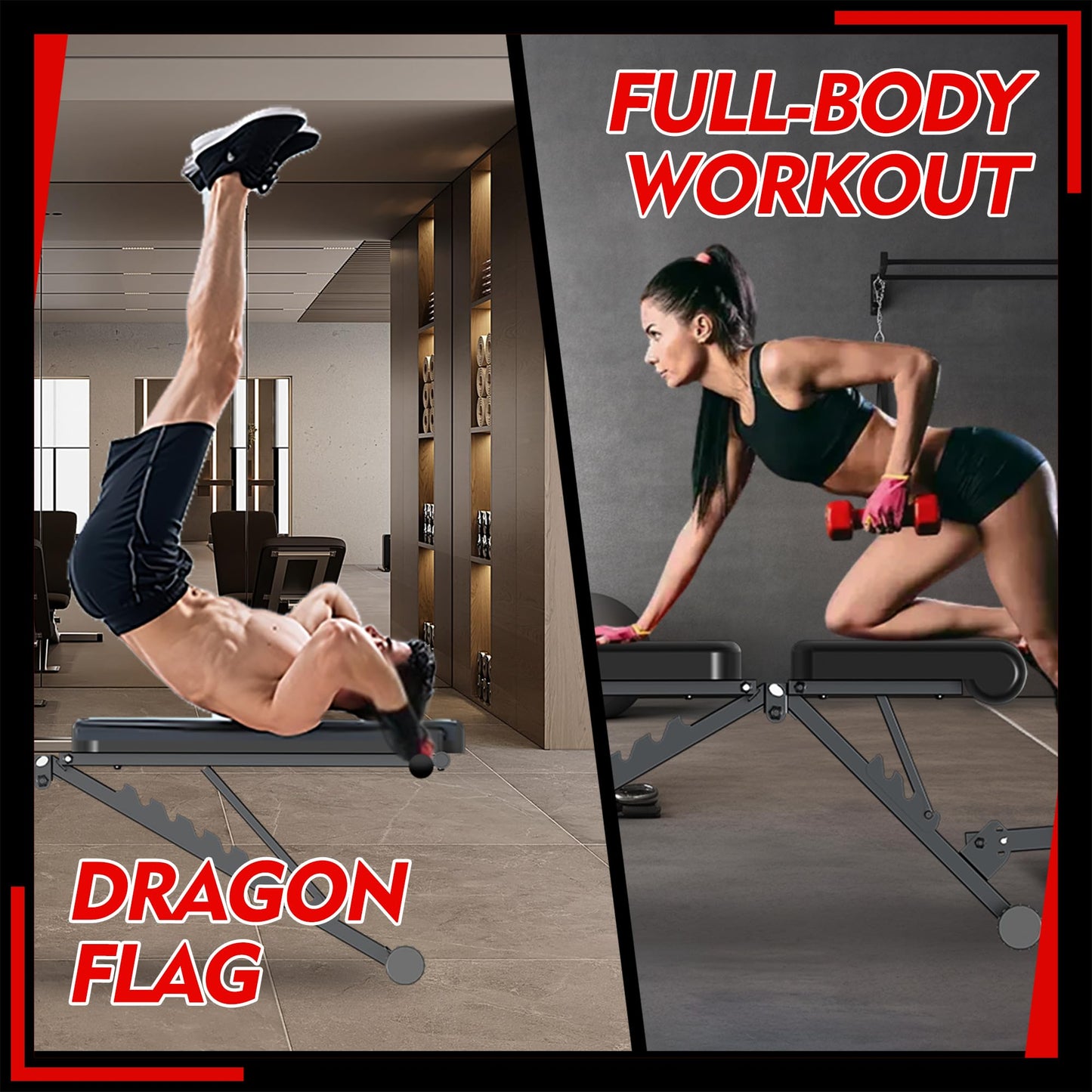 FONBEAR Adjustable Weight Bench, 660LBS Foldable Workout Bench for Full Body Strength Training, Multifunctional Bench Press Incline Decline Bench - Great for Beginners and Professional Use