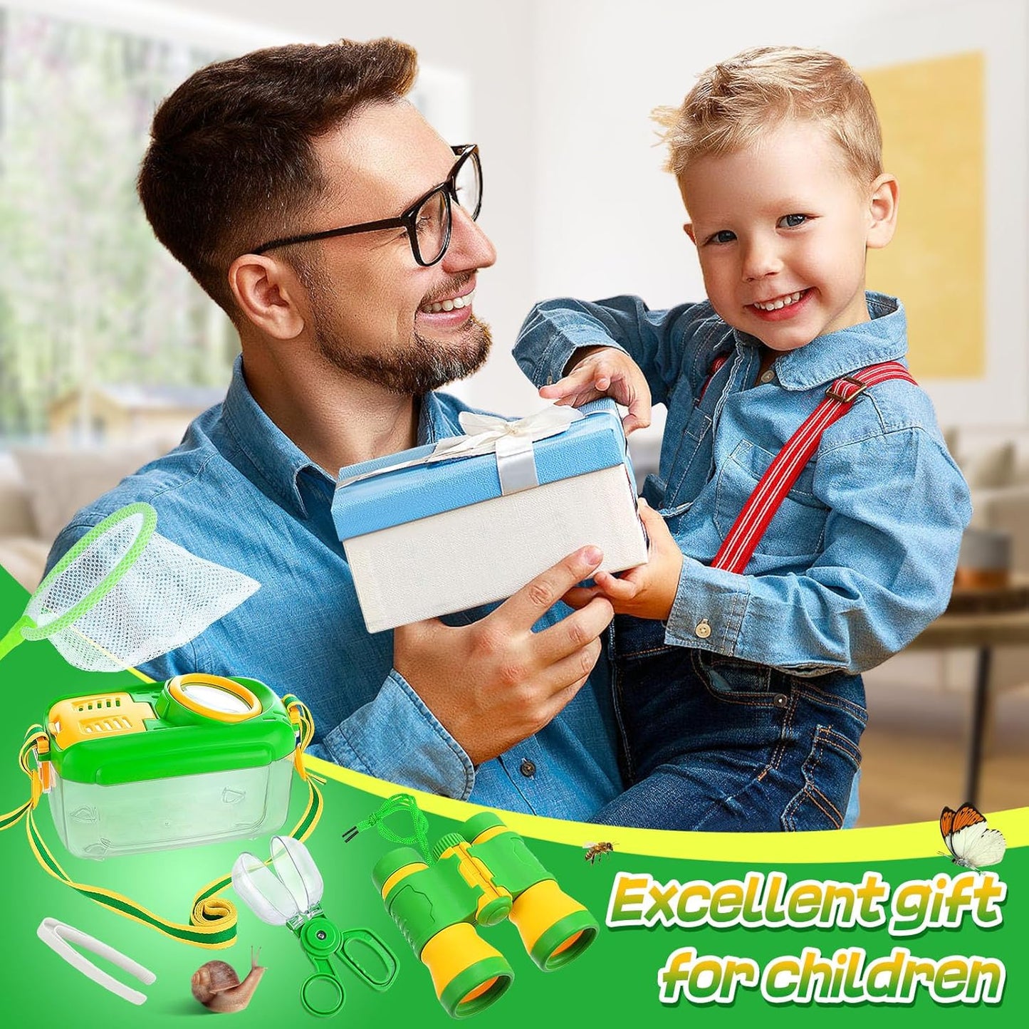 Skiennix Bug Catcher Kit for Kids - Durable Insect Collector with Binoculars & Butterfly Net | Outdoor Explorer Set for Ages 3-8