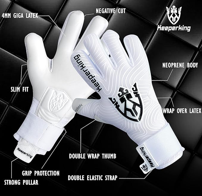 Professional Soccer Goalie Gloves Kids, Boys, Youth, Adult, Men- Football Goalkeeper Glove Strong grip palm protection Giga latex 4mm Double elastic Wrist with Negative cut, Slim(Size 6-11)