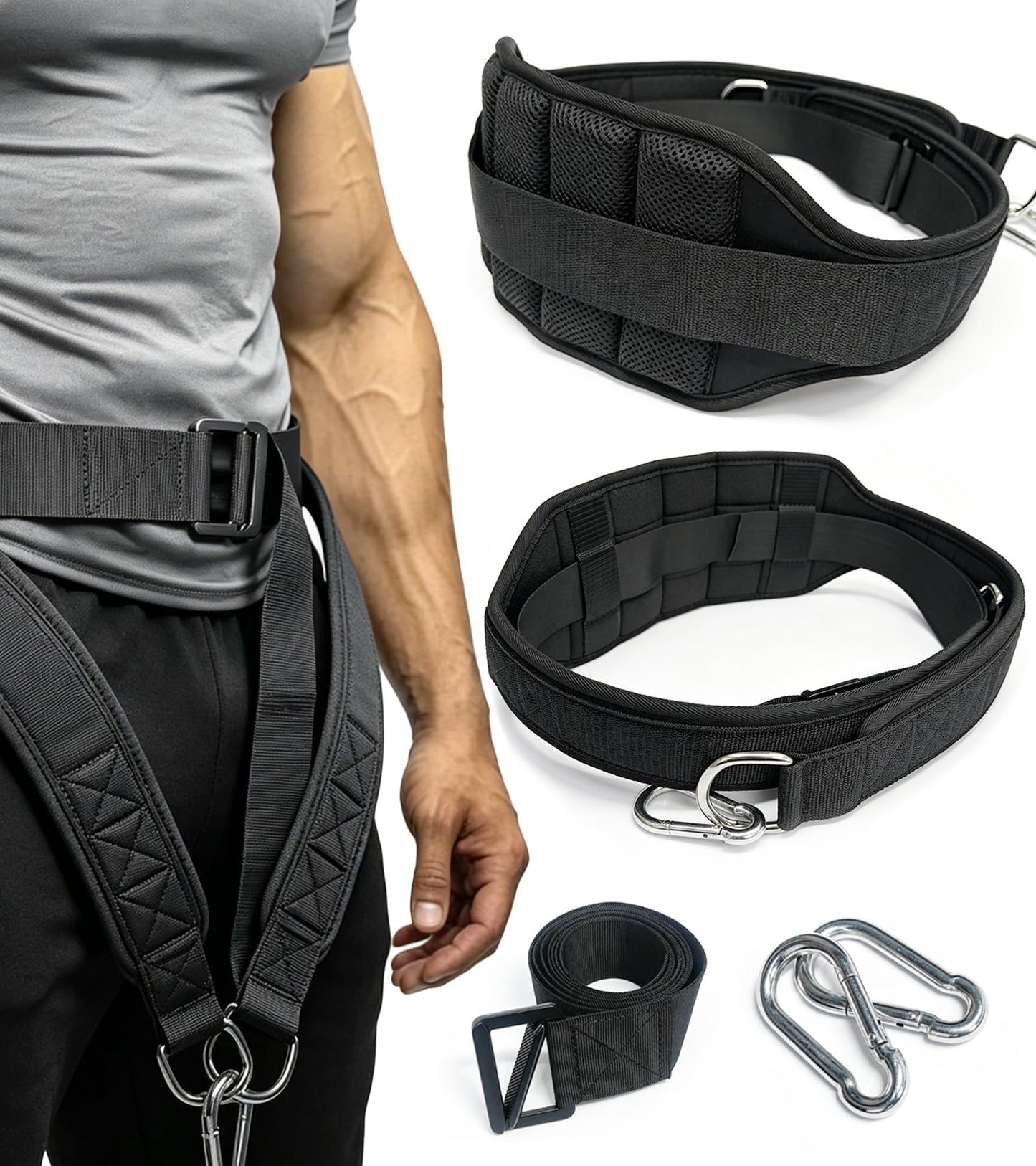 Weight Lifting Belt for Belt Squats, Squat Machine and Rack Attachment, Padded Hip and Thigh Support Belt for Strength Training and Powerlifting