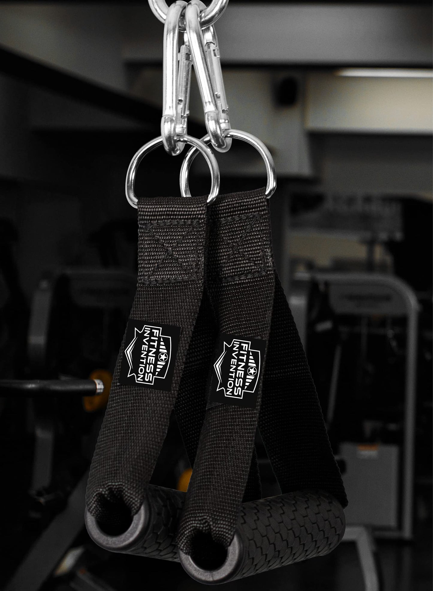 Fitness Invention Tricep Rope Cable Attachment 35" - Cable Machine Handles 2X - Carabiner Clips 3X - Tricep Pull Down Rope for Gym