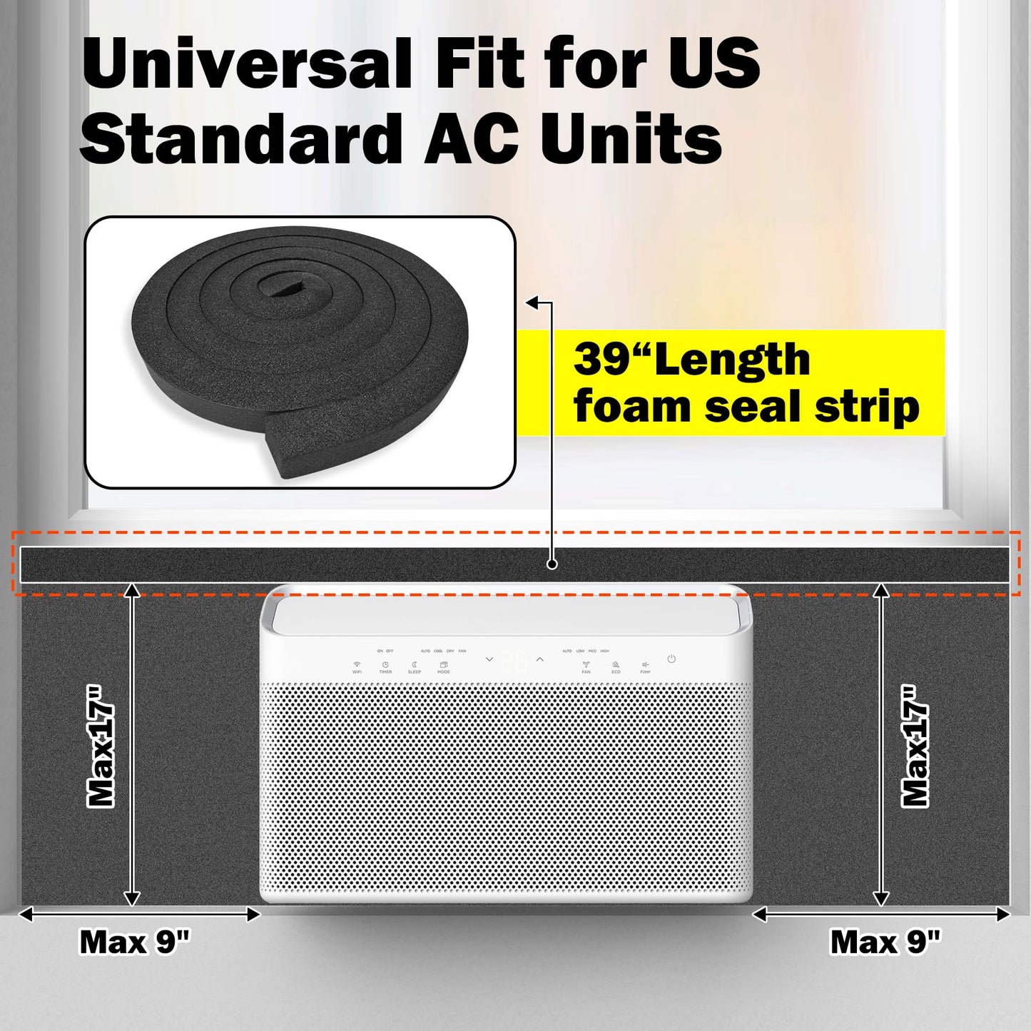 Window Air Conditioner Insulated Foam Side Panels,Weatherproof Window Ac Foam Insulation Kit Block Hot/Cold Air, Reduce Noise & Energy Costs, Universal Fit Most 5000-15000 BTU Air Conditioners Unit