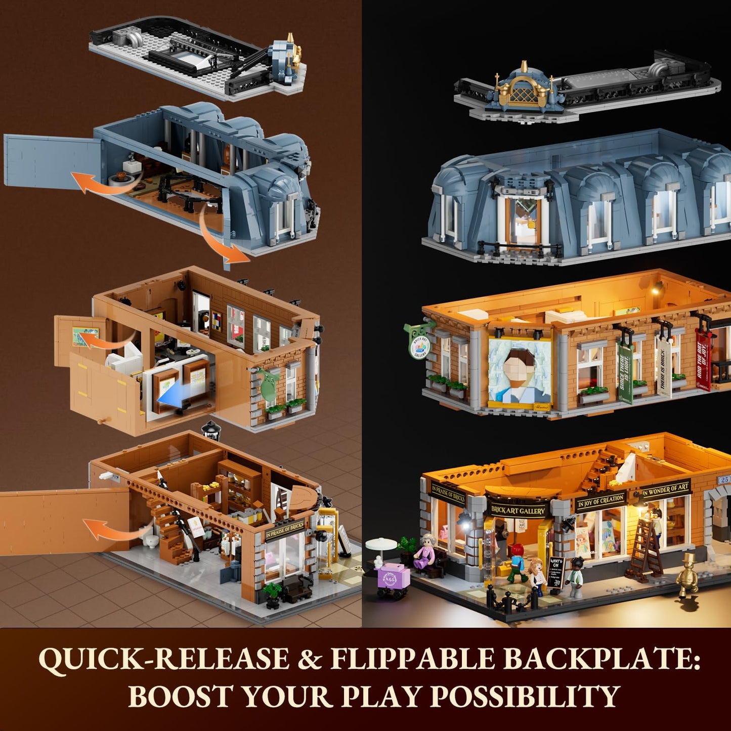 Lumibricks Brick Art Gallery Lighting Building Bricks Set - Town Life City Modular Collection Kit with Minifigures 3400 Pcs for Adults & Teen & Visual Art Lovers