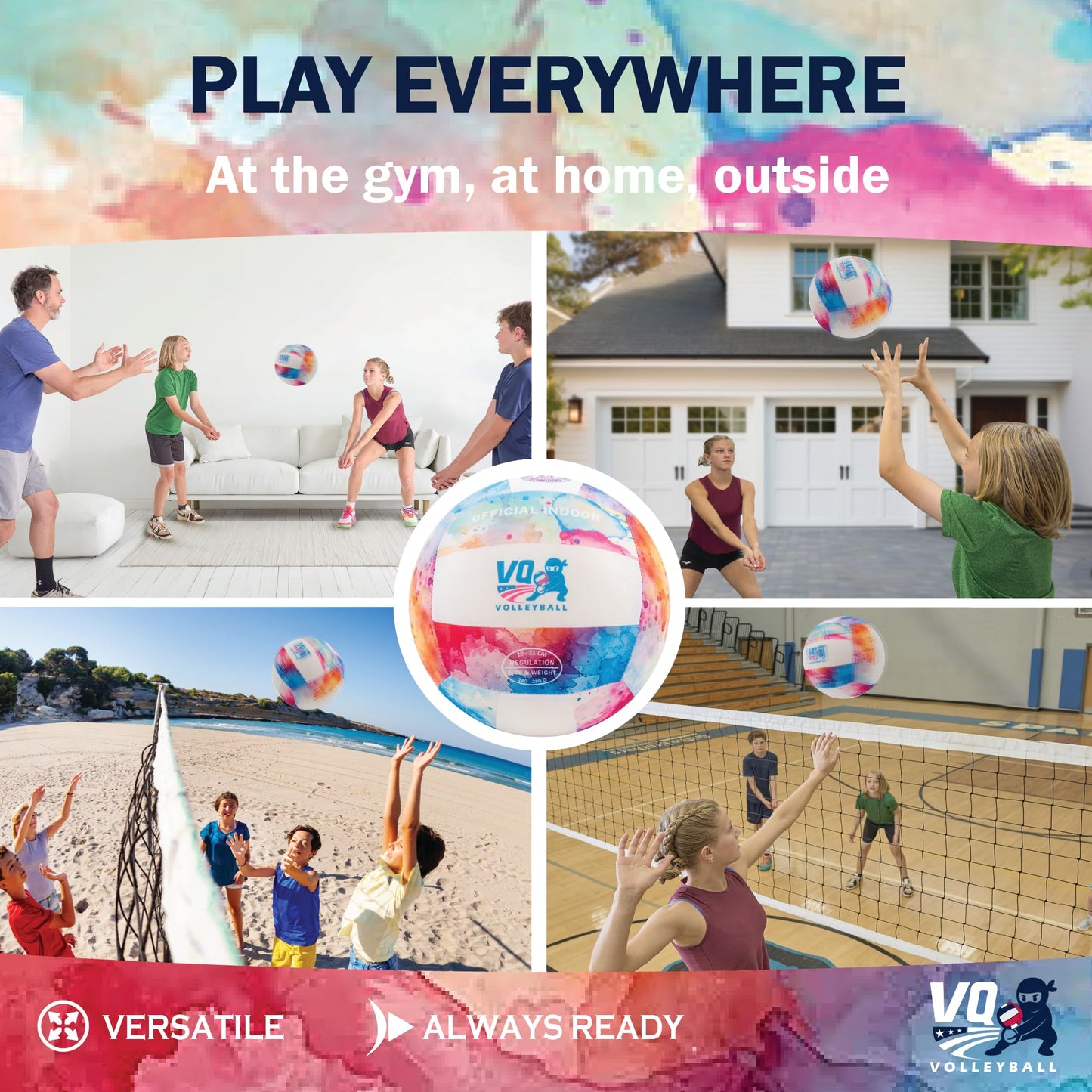 VQ Sports - Soft Volleyball for Indoor Practice - Foam Volleyball for in the House, Silent, No-Deflate, Durable, Perfect for Games & Practice - Soft on Arms