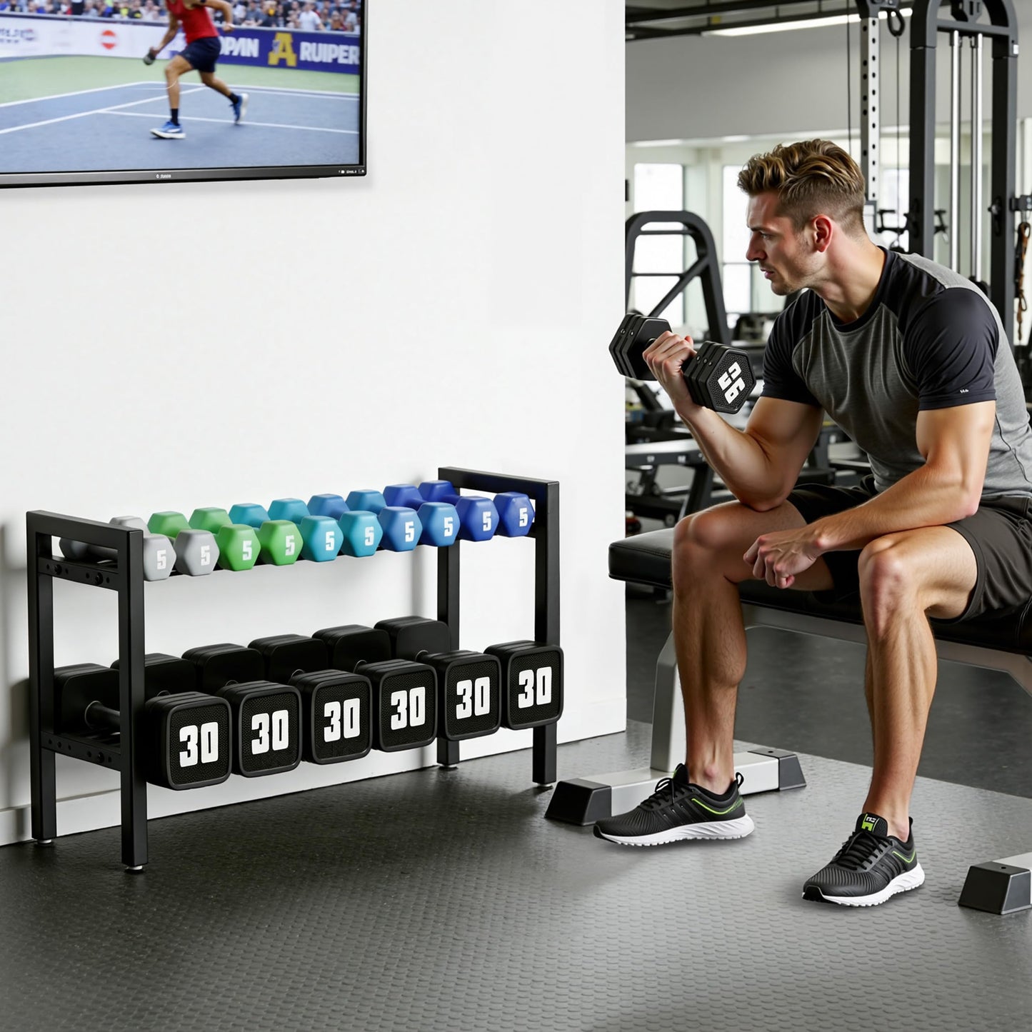 Dumbbell Rack 2-Tier 31 IN Length Adjustable Weight Rack For Home Gym Dumbbells Kettlebell (Rack Only)