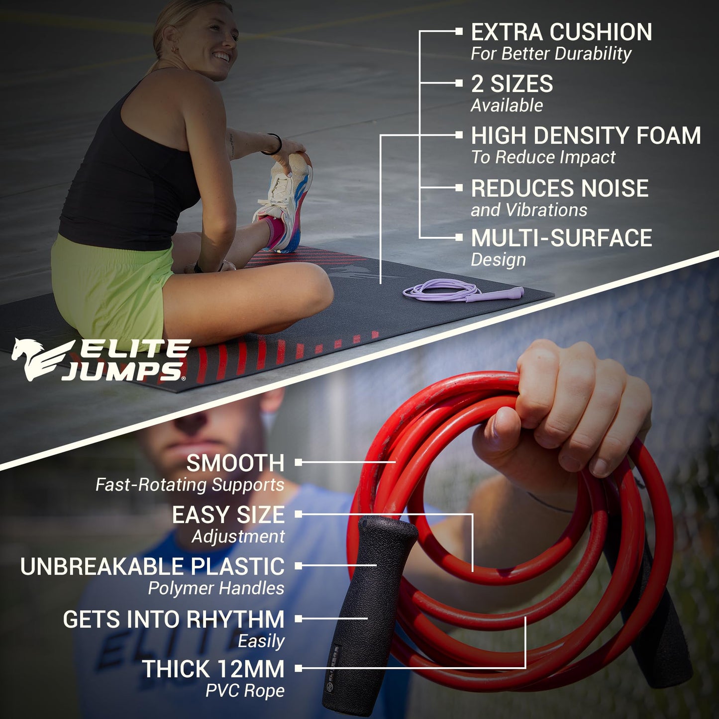 Elite Jumps Muay Thai + Mat Bundle | 1.2lb Weighted Jump Rope + Non-Slip Jump Rope Mat | Heavy Rope Training Set for Muay Thai, MMA, HIIT & Fitness | Improve Grip, Endurance & Protect Floors