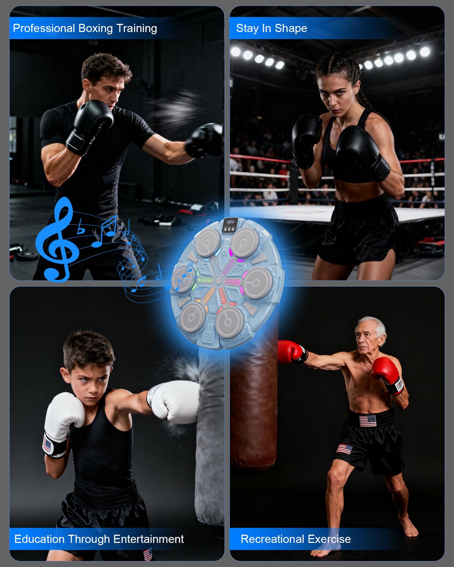 Aucoza Music Boxing Machine, Smart Music Punching Machine with Rhythm Lights & Boxing Gloves, Wall Mounted Boxing Training Equipment, Sport Toy Gift for Kids Adults Teen Boys (Blue)