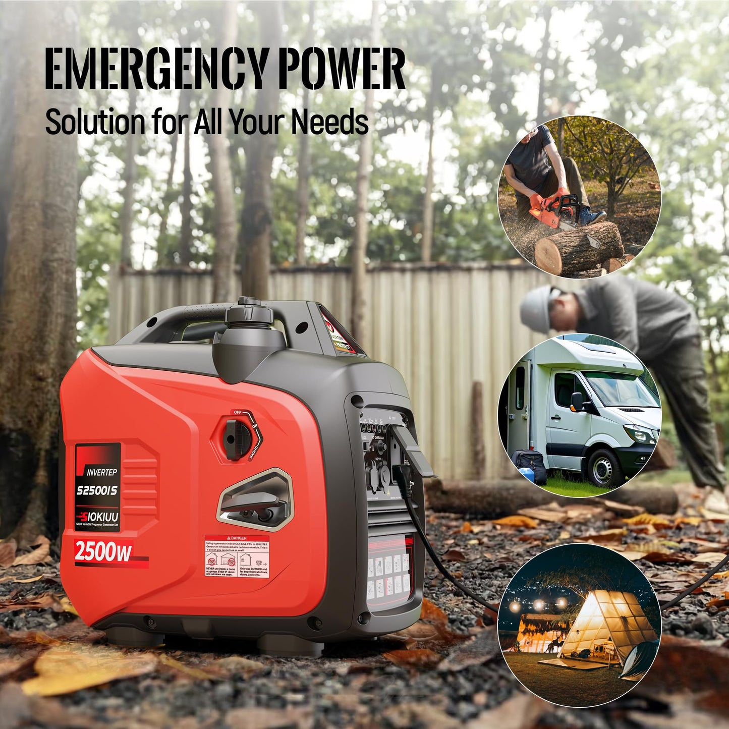 SIOKIUU 2500W Portable Generator Super Quiet Inverter Generator Ultra Lightweight for Home Backup Outdoor Camping, CO Sensor Protect, EPA, ECO Mode
