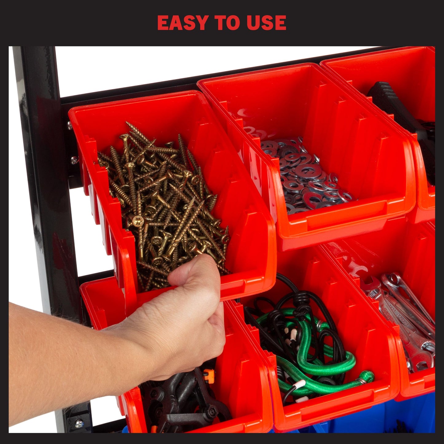 47-Bin Garage Organization Rack (15 Large, 32 Small) - Tabletop or Wall Mount Steel Rack with Removable Stackable Garage Storage Bins, Small Parts Organizer for Hardware or Office Supplies by Stalwart