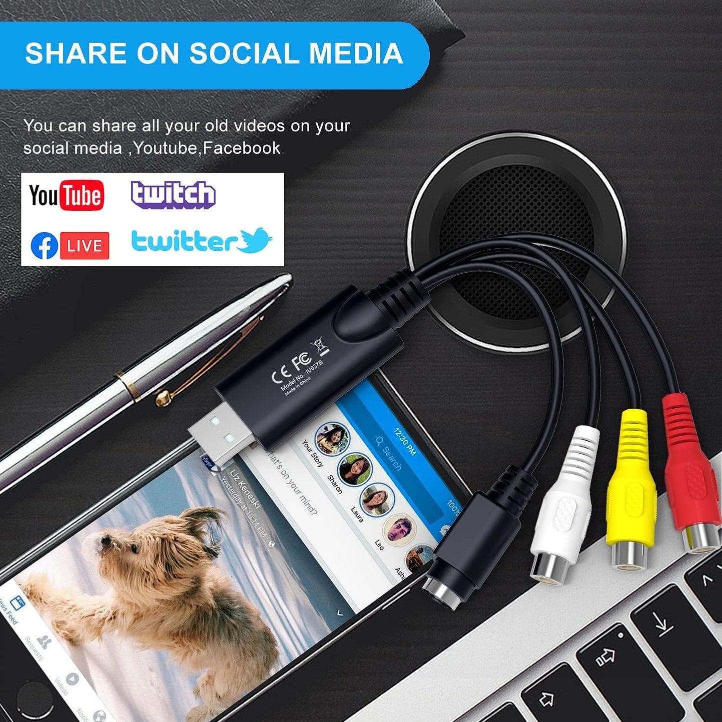 Kkf 2.0 PS3 PS4 (IU037B-2) USB Video Capture Card for Streaming VHS to Digital Converter, with Audio Transfer Grabber