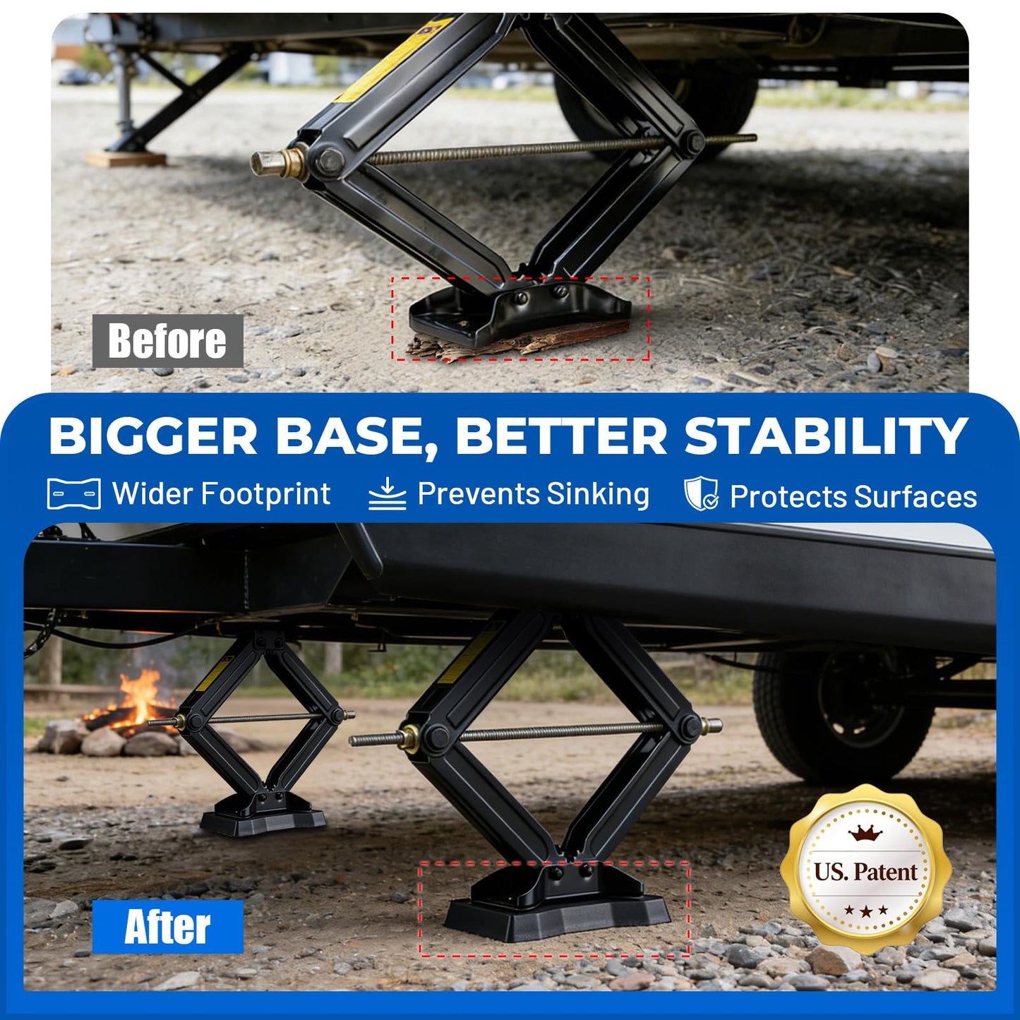 ROBLOCK RV Stabilizer Jack Pads 2 Pack, Heavy Duty Rubber Scissor Jack Leveling Blocks,Non-Slip Stabilizer Pad Solid Rubber Protection Foot for Travel Trailer Camper 5th Wheels,Black