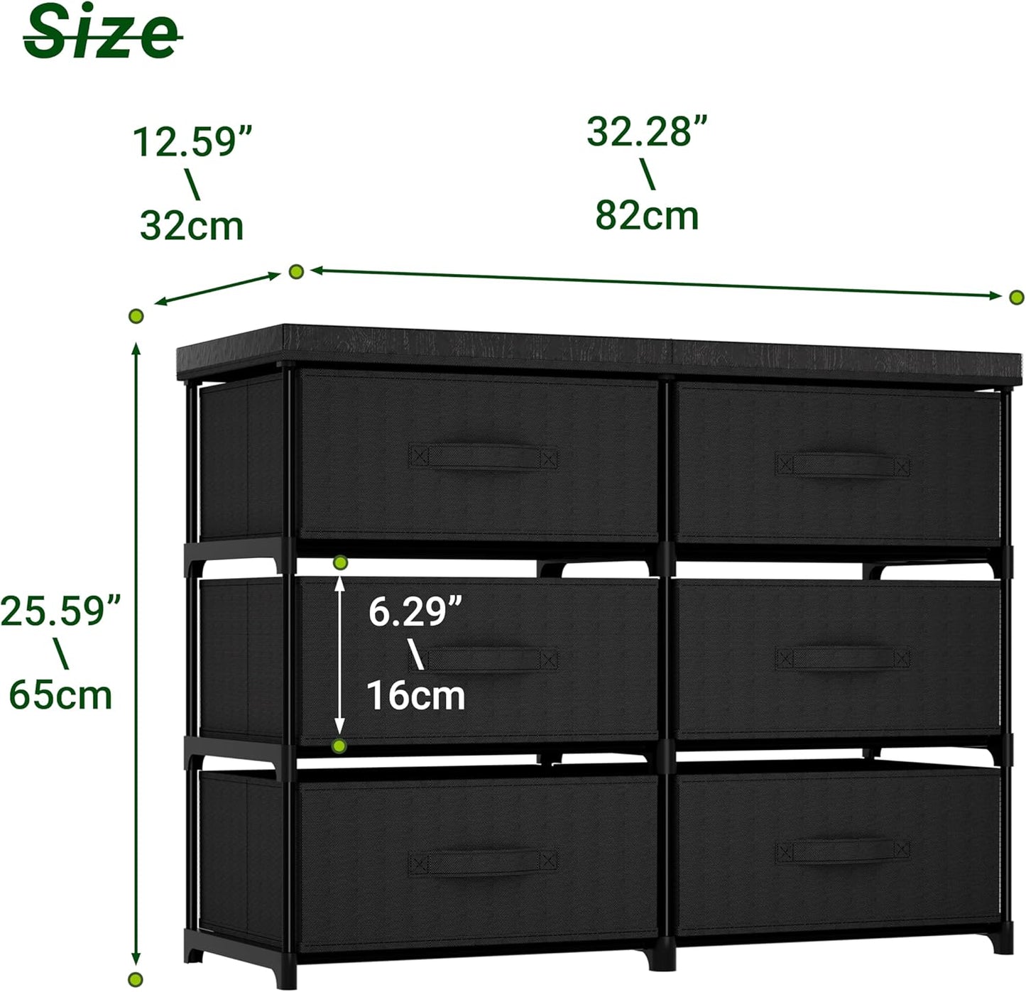 PPN Dresser - 6 Fabric Drawer Storage Cabinet for Living Room & Bedroom - Sturdy Metal Frame, Black
