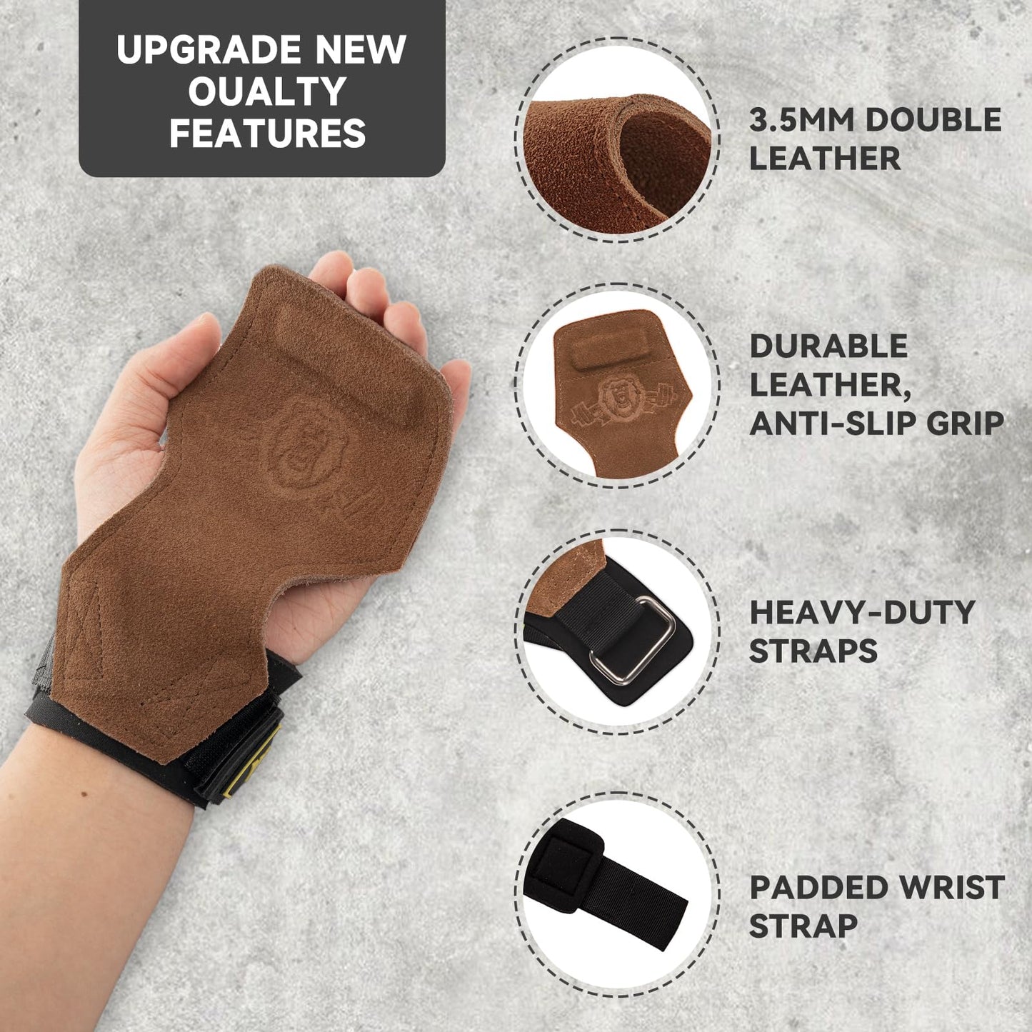 MANUEKLEAR Gym Straps, Double Leather Lifting Straps for Men Deadlift with Cushion Wrist Loop, Gym Lifting Wrist Wraps for Weightlifting