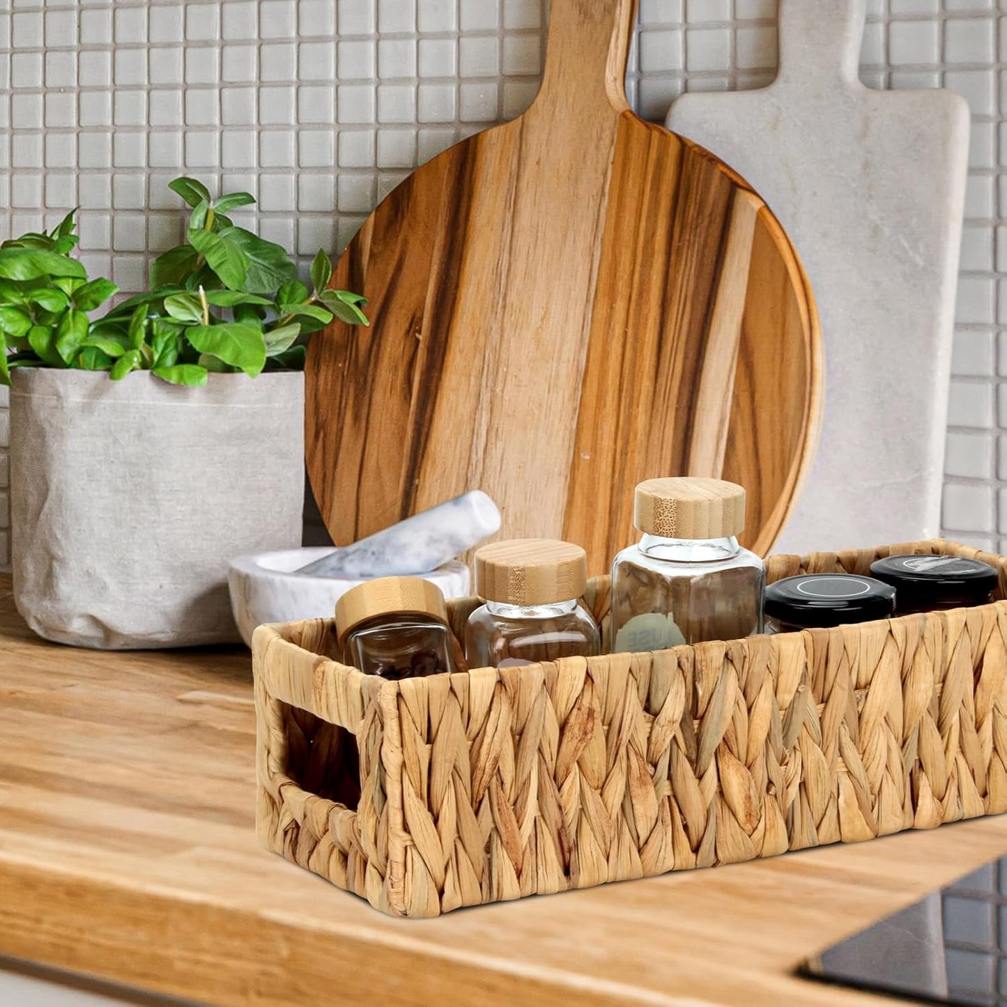 Regine Switzerland Wicker Storage Basket - Stylish Water Hyacinth Organizer for Bathroom & Pantry | 2 Pack