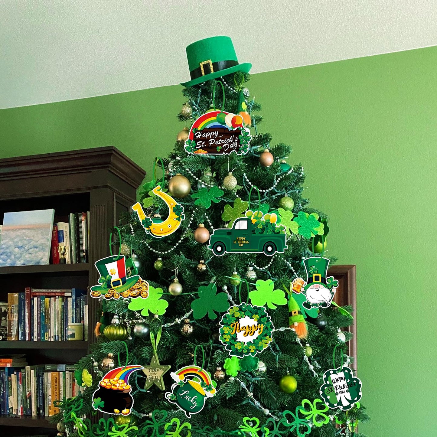 St. Patricks Day Decorations 36pcs Wooden Shamrock Ornaments, Spring Lucky Irish Day Tree Ornaments St Patrick's Day Home Party Hanging Decorations