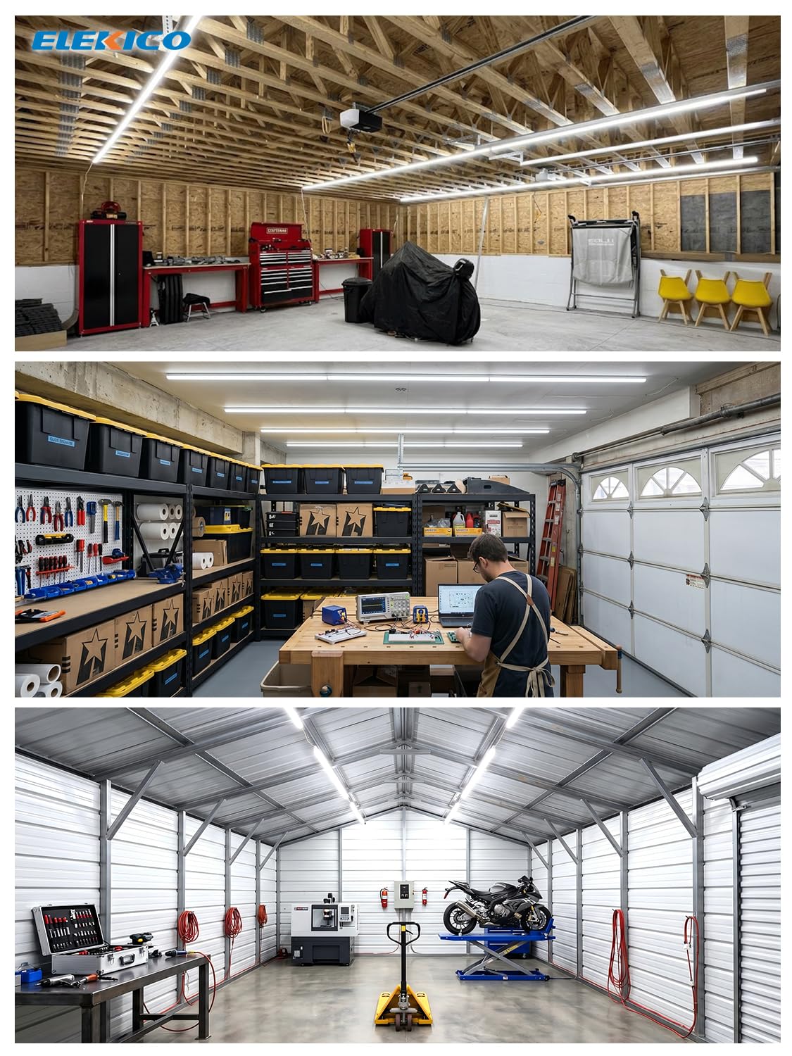 ELEKICO Super Bright New Upgrade Hanging | Surface Mount 8' 120w 5000k 20000lm 8ft Led Shop Light, Linkable Ceiling Lighting Garage Lights | Led Shop Lights 8ft for Garage Workshop Shop Warehouse