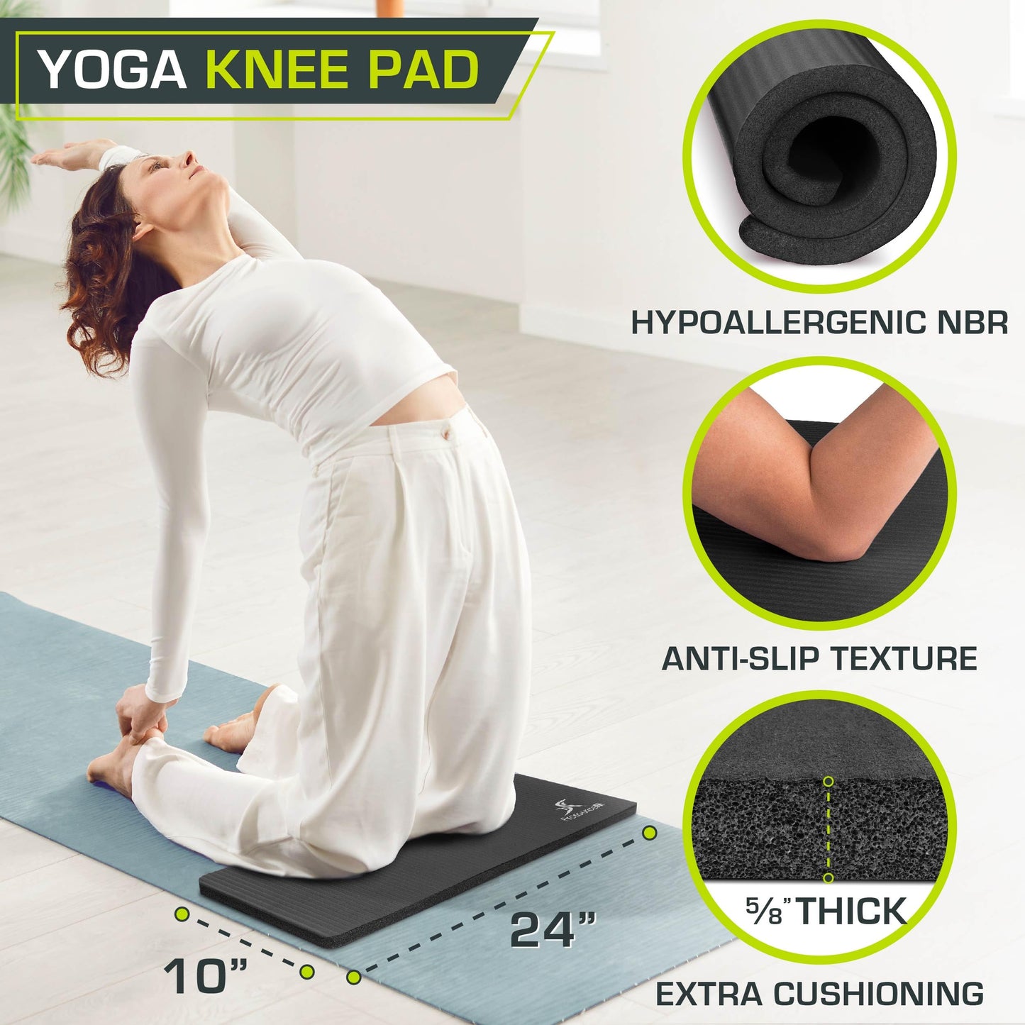 ProsourceFit Extra Thick Yoga Knee Pad and Elbow Cushion 15mm (5/8”) Fits Standard Mats for Pain Free Joints in Yoga, Pilates, Floor Workouts