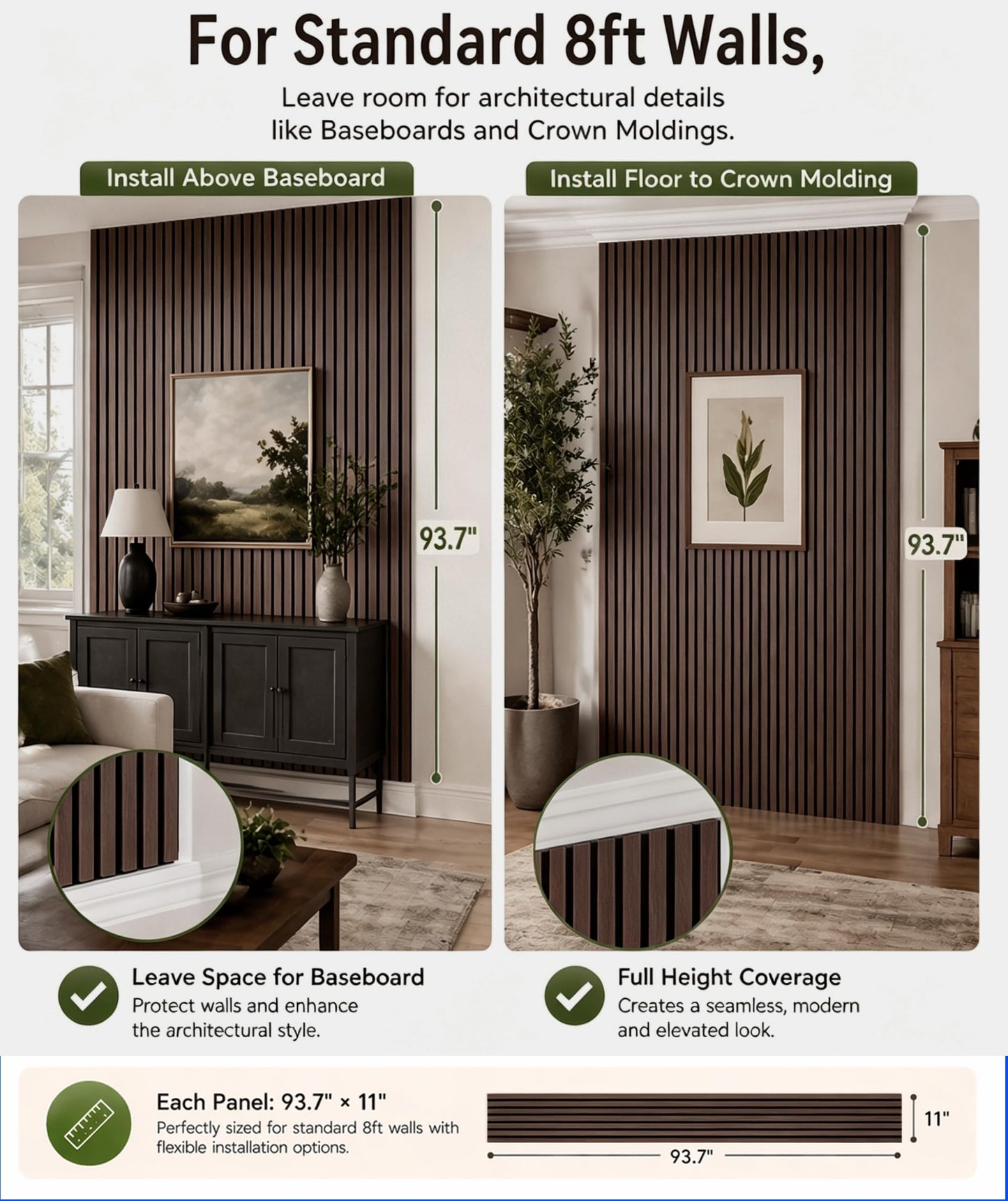 Wood Slat Wall Panels - 4 Pack 93.7" × 11" - Acoustic Panels Noise Reduction for Home Office Studio, 3D Fluted Sound Dampening Absorbing Panels, Dark Walnut