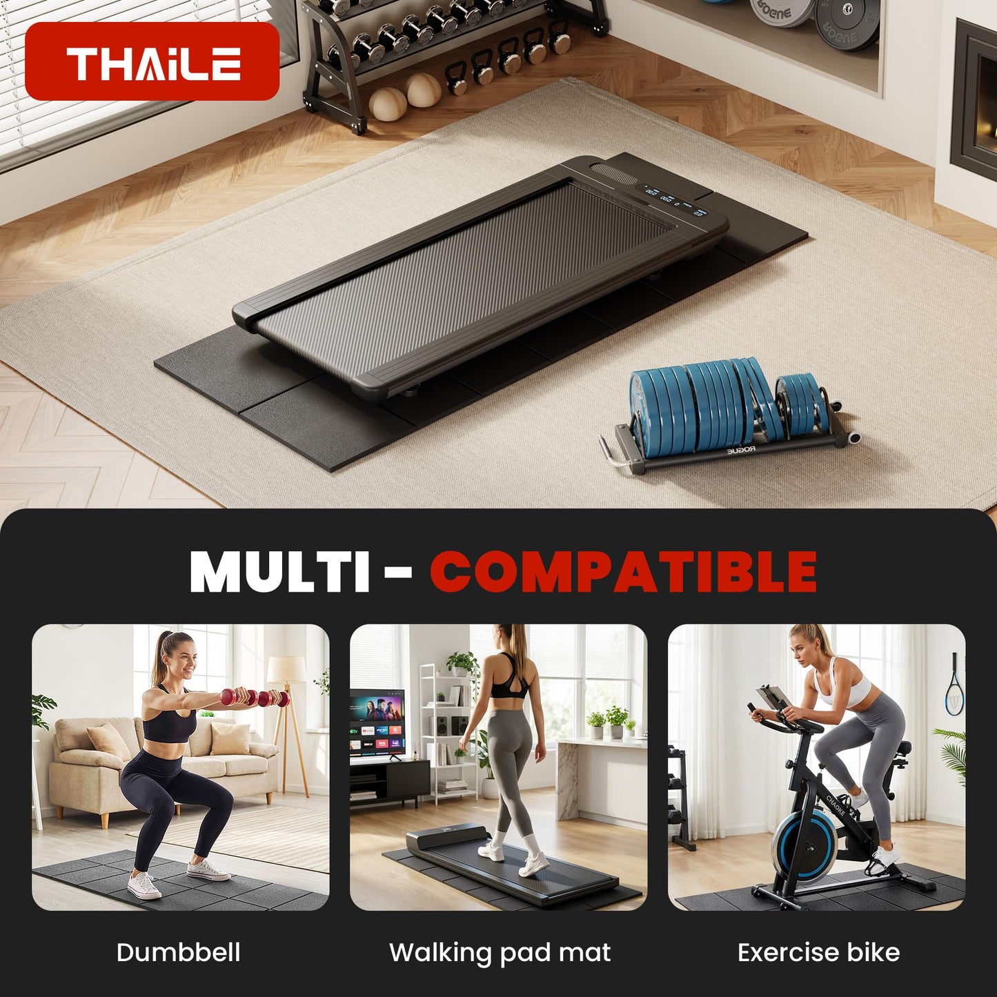 Walking Pad Treadmill Mat for Carpet Floors,55x24 Hardwood Floor Protection, Mats for Under Walking pad/Treadmill/Bike/Exercise Equipment on Carpets, Noise Shock Absorption, Stationary