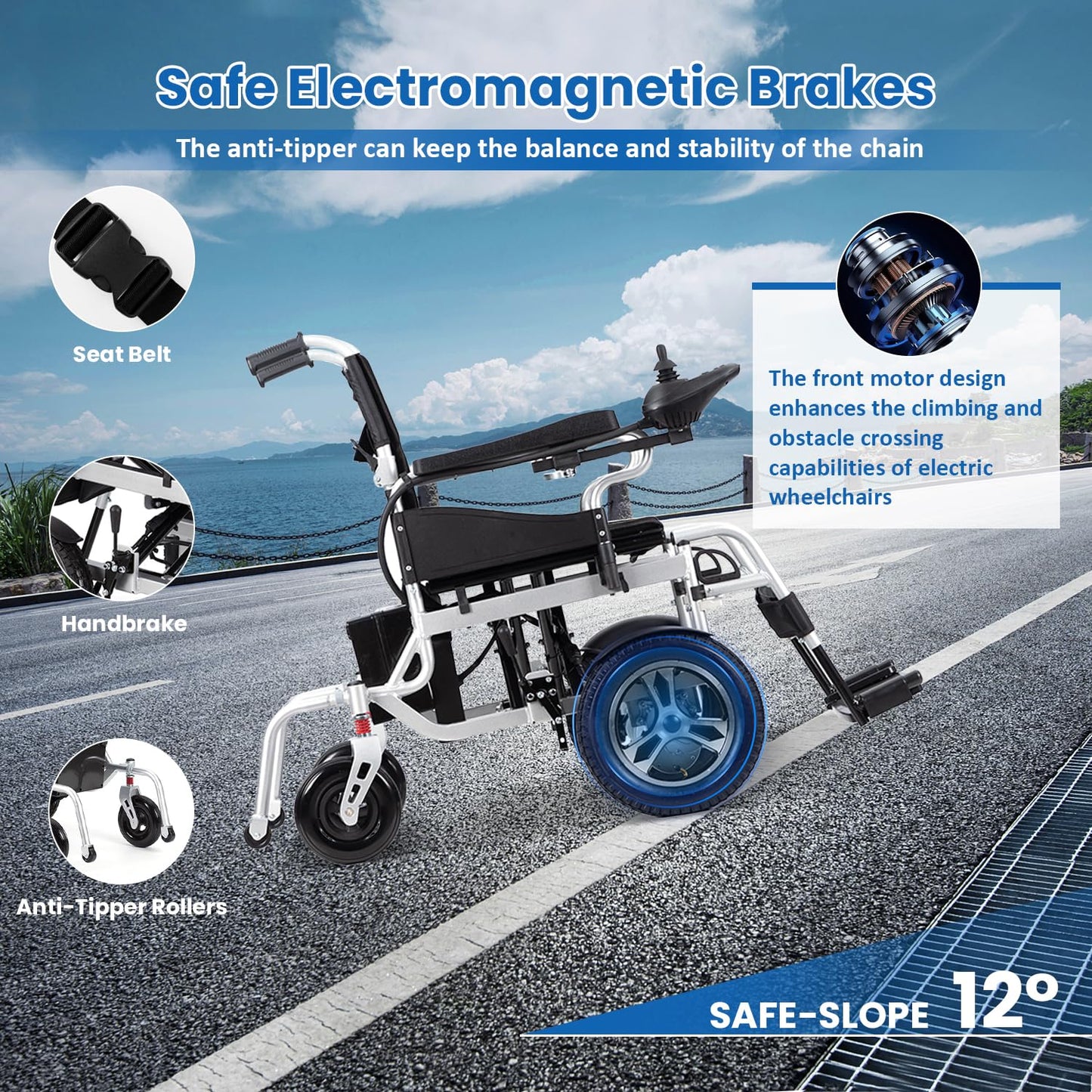 Lightweight Electric Wheelchair,Foldable Power Wheelchairs for Adults,500W All Terrain Motorized Wheelchair,Portable Intelligent Mobility Wheechair for Seniors,Airline Approved Travel Wheelchairs