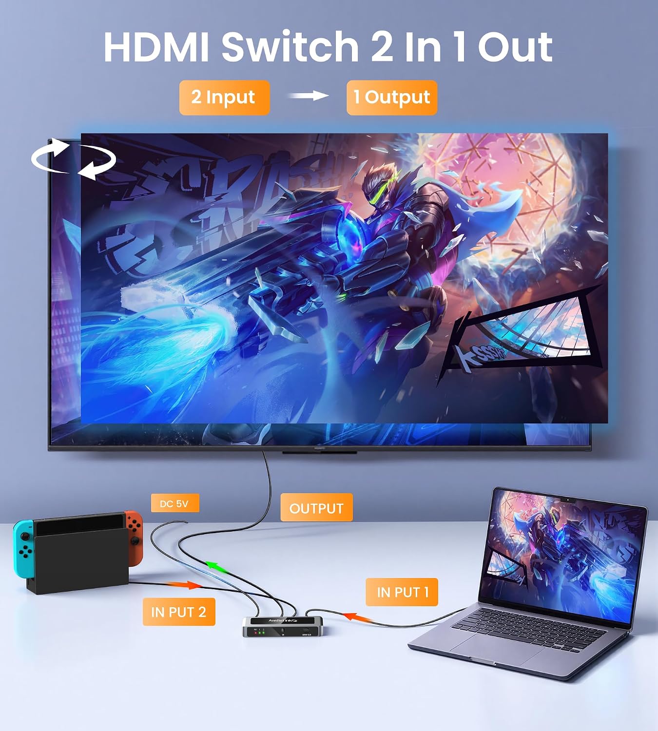 avedio links 8K 2.1 4K@120Hz 8K@60Hz, 2 1 2 1 PS5 HDMI Switch Bi-Directional in Out HDMI Switcher with Remote, Aluminum