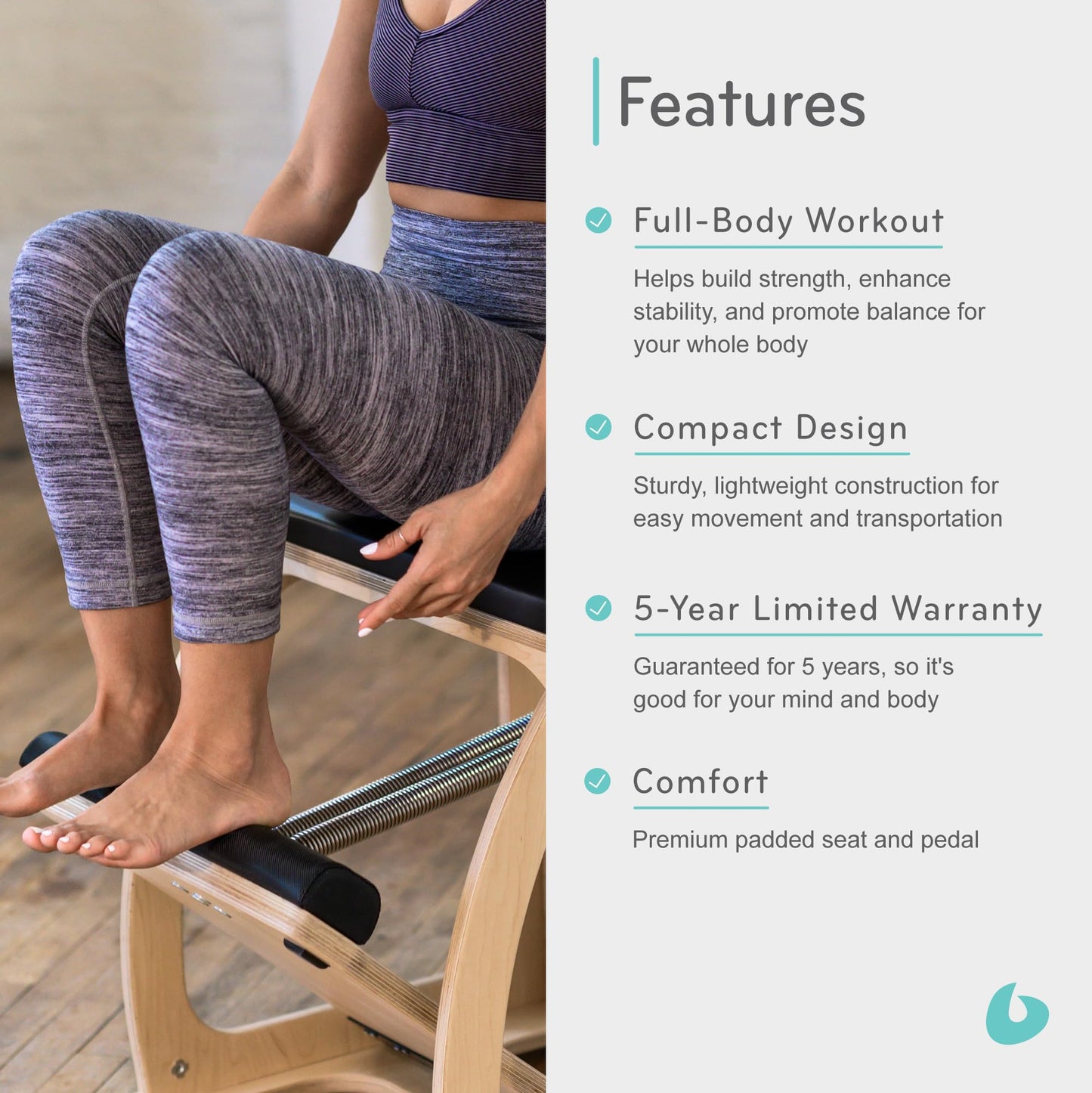 Balanced Body EXO Pilates Chair, Pilates Equipment for Home and Studio Use, Single Pedal