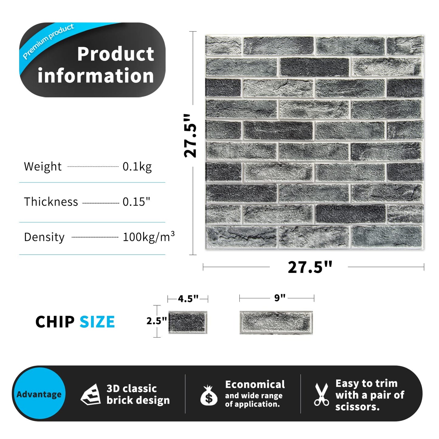 Art3d 20-Pack105 Sq.Ft Faux Brick 3D Wall Panels Peel and Stick in Stone Ash, Self Adhesive Waterproof Foam Wallpaper for Bedroom, Bathroom, Kitchen
