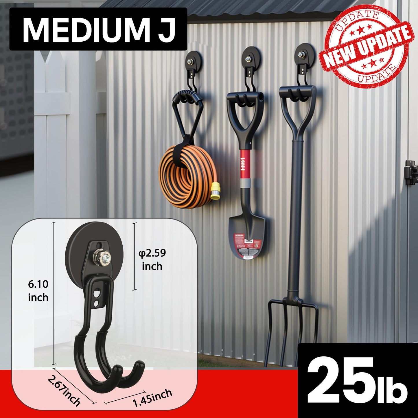 ULIBERMAGNET Heavy Duty Magnetic Garage Hooks,8 Pack Strong Large Magnet Hooks for Power Drill,Garden Tools,Hose,Pegboard,Garage, Workshop,Magnetic Storage Hooks for Indoor Outdoor Hanging(Black)