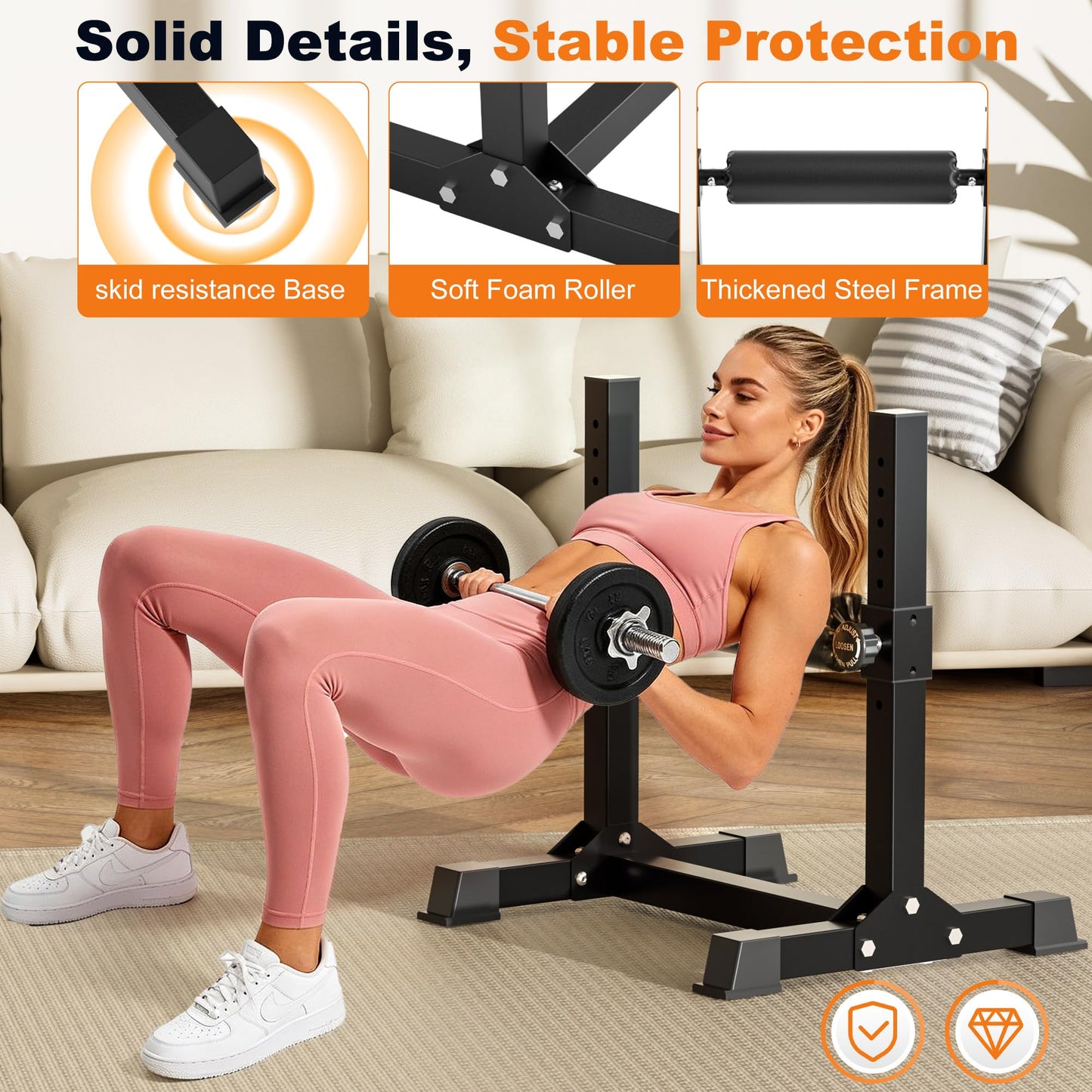 TRAKMAXI Bulgarian Split Squat Stand, 9-Level Adjustable Height Leg Roller, Home Gym Equipment for Single Leg Squat & Lunge Lower Body Strength Training, 350lb Weight Capacity