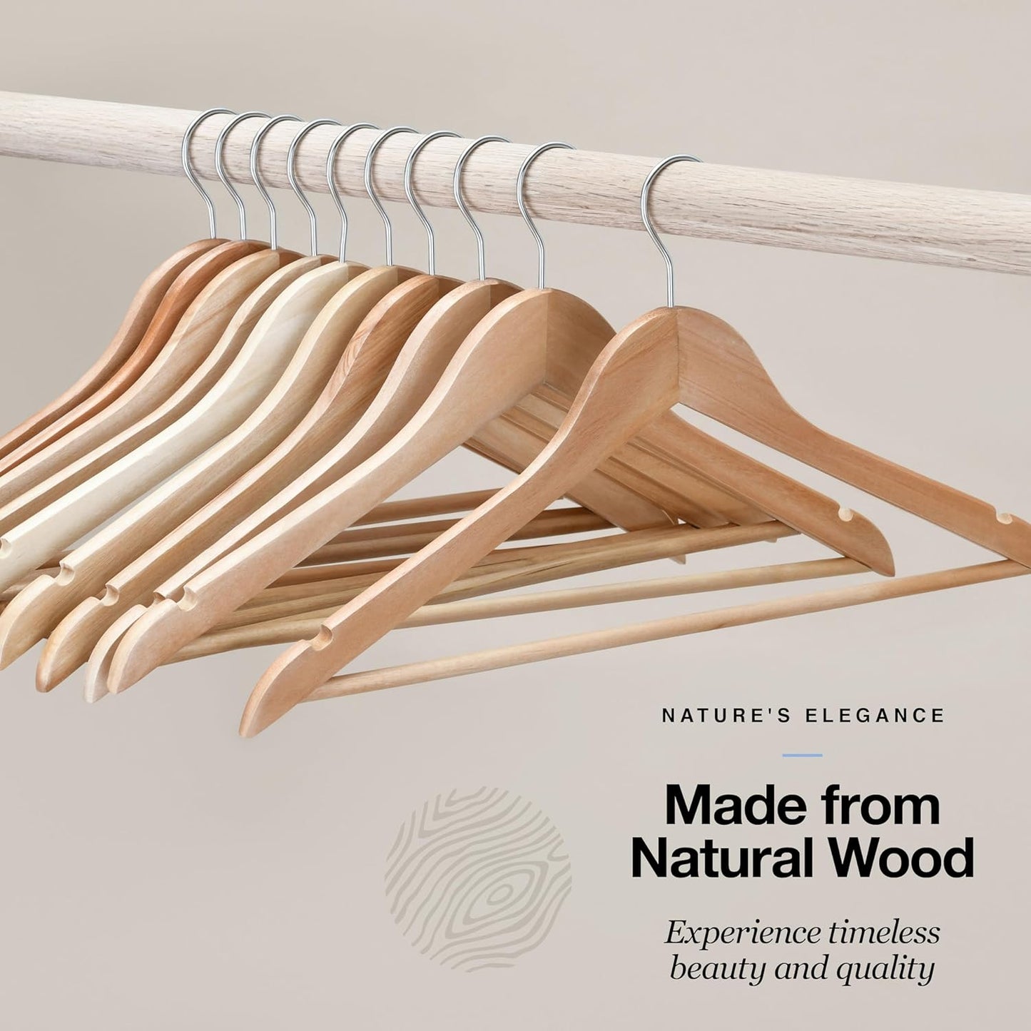 Premium Wooden Hangers - Durable Non-Slip Heavy-Duty Coat Hangers | 20 Pack Natural Solid Wood with Chrome Swivel Hooks