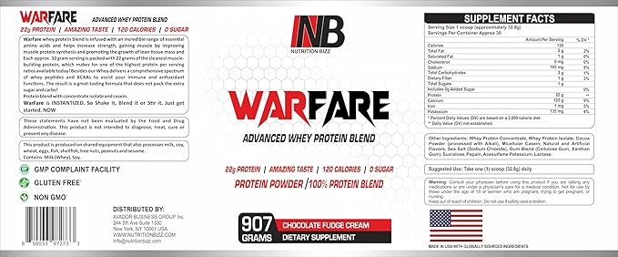 Warfare 2 lbs Advanced Whey Protein Blend 22g Protein per Serving Amazing Flavors (2 lbs, Chocolate Fudge Cream)