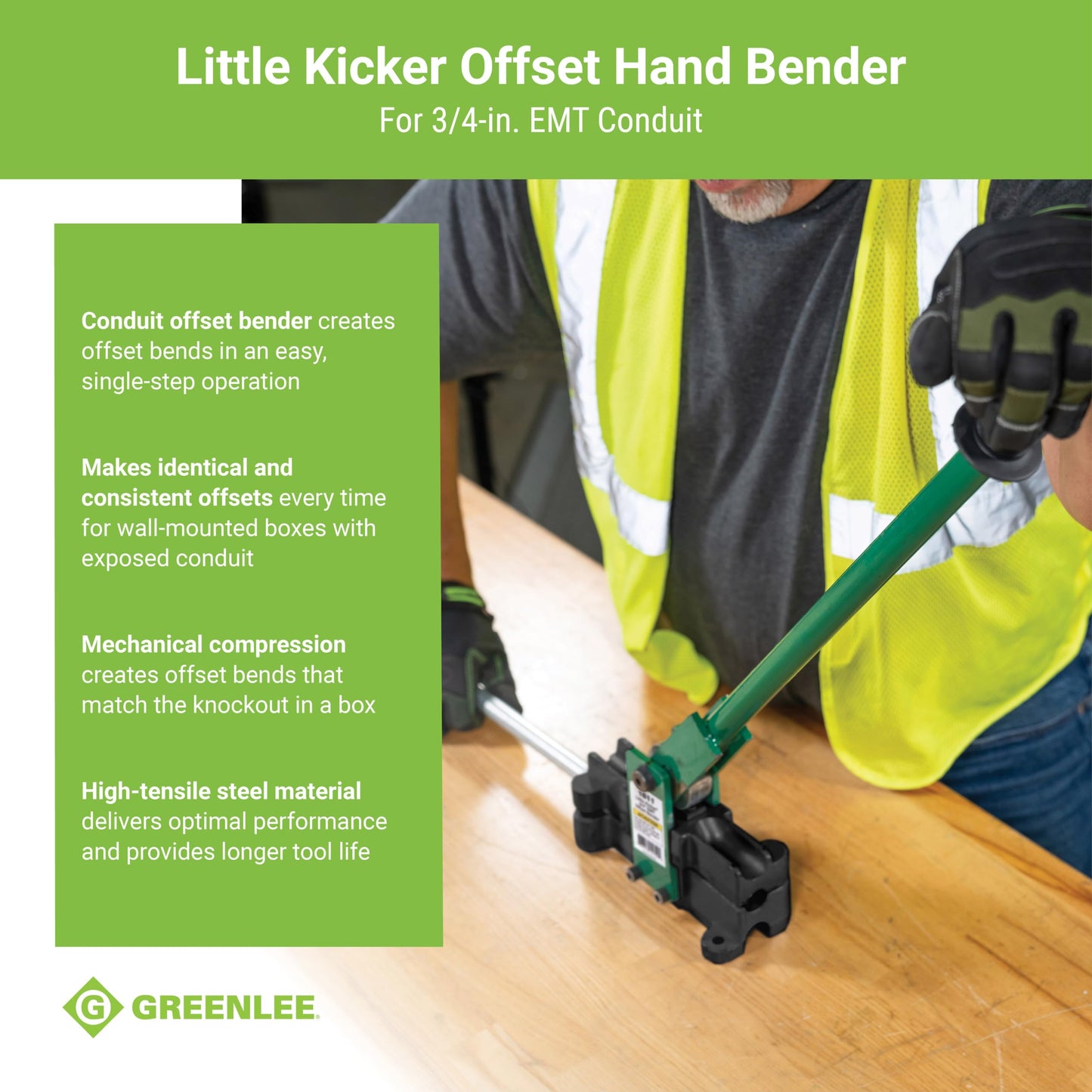 Greenlee 1811 Little Kicker Offset Hand Bender for 3/4" EMT Conduit, Silver/Green
