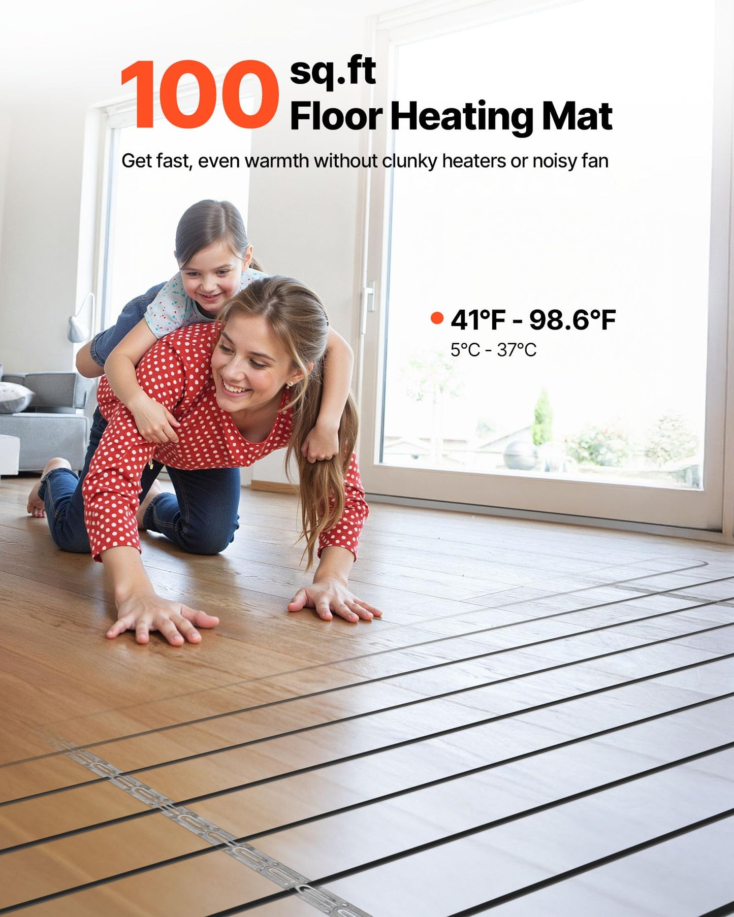 VEVOR 100 sqft Underfloor Heating Cable Kit, 120V Electric Radiant Heated Floor System, with Smart Control Thermostat & Alarm, Easy Installation for Tile, Stone, Vinyl, Home Improvement