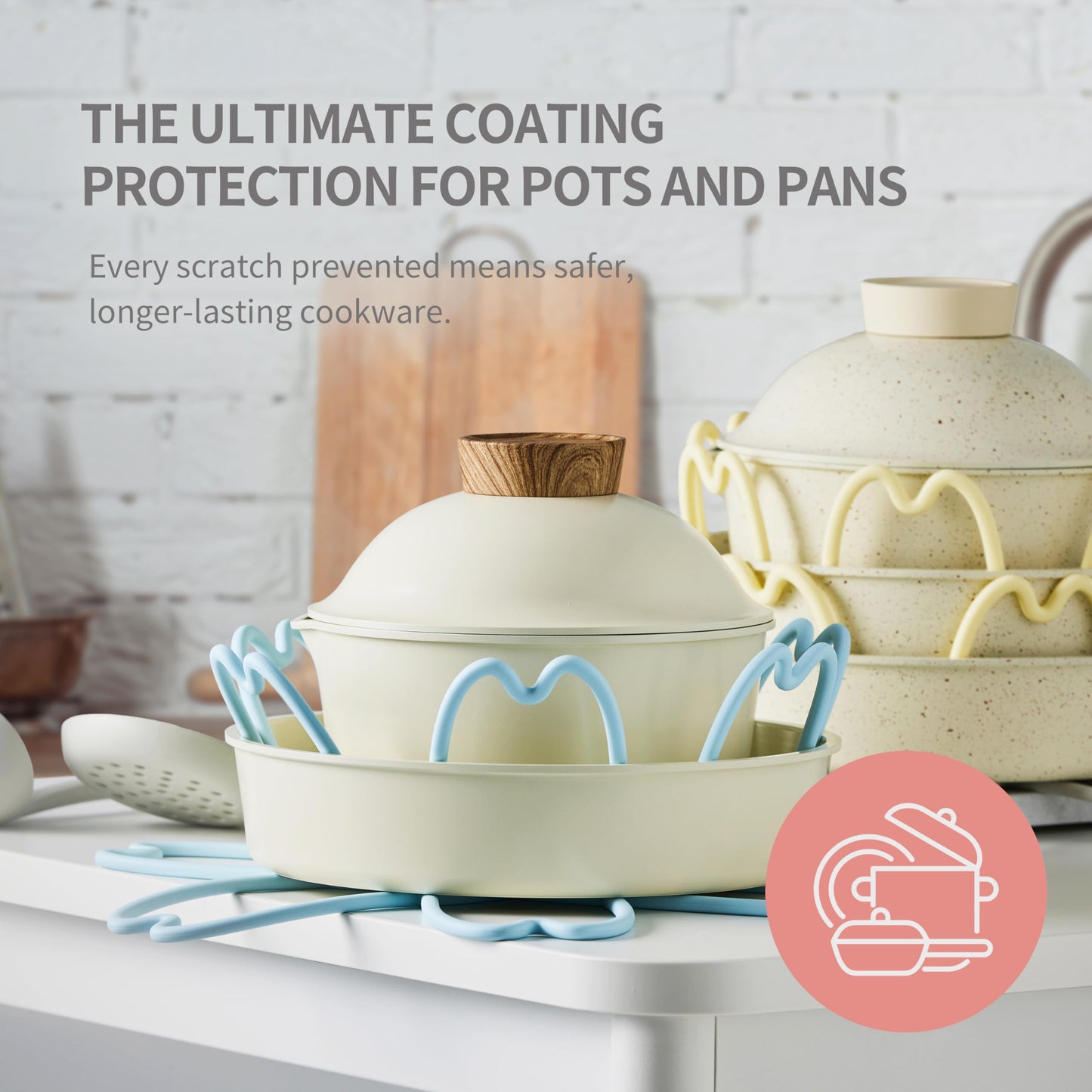 iPROTECT - Stack Expert | Multi-Purpose BPA-Free Silicone Pans & Pots Protector. Set of 2. Trivets for All Cookware Sizes, Protects Coating & Scratches, Dishwasher Safe (Sky Blue, S)