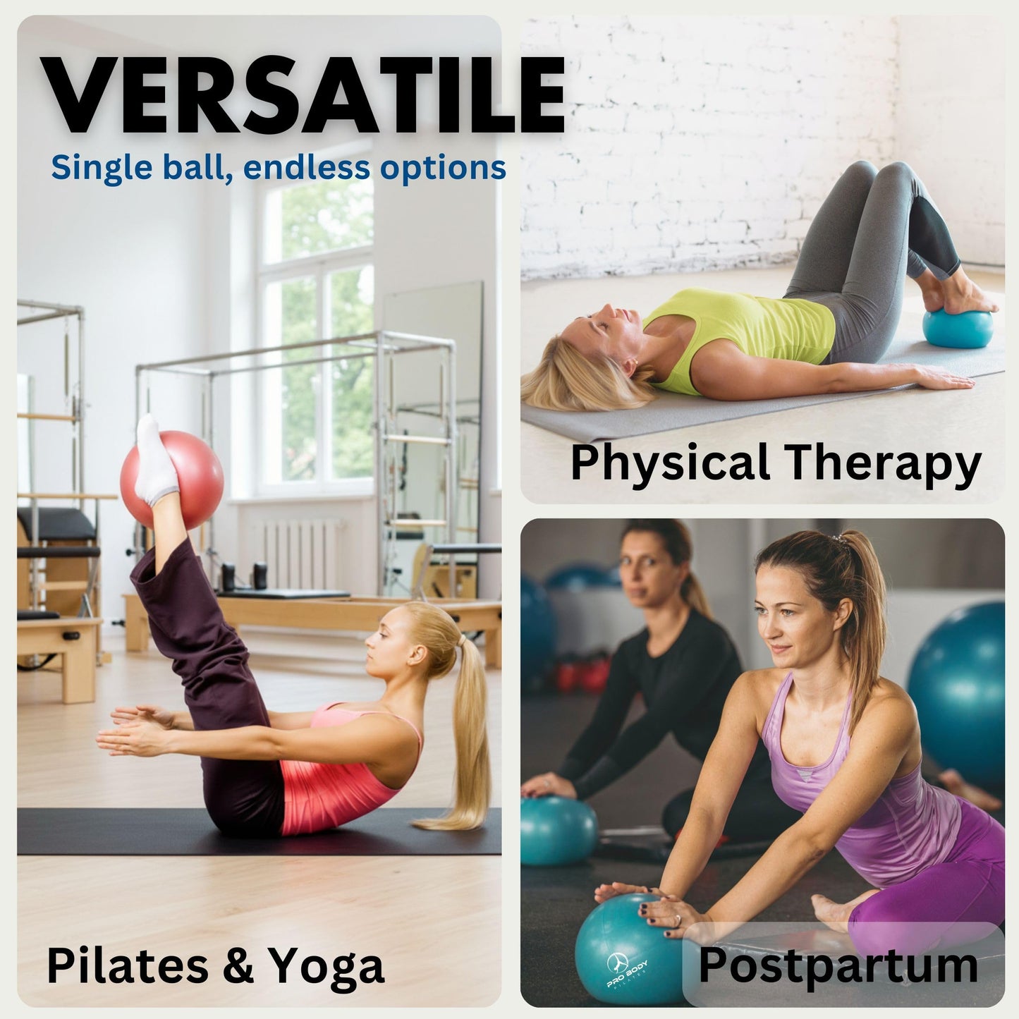 ProBody Pilates Ball 9 Inch - Small Exercise Ball for Stability, Barre, Core, Ab Workouts, Yoga, & Physical Therapy (Mist)