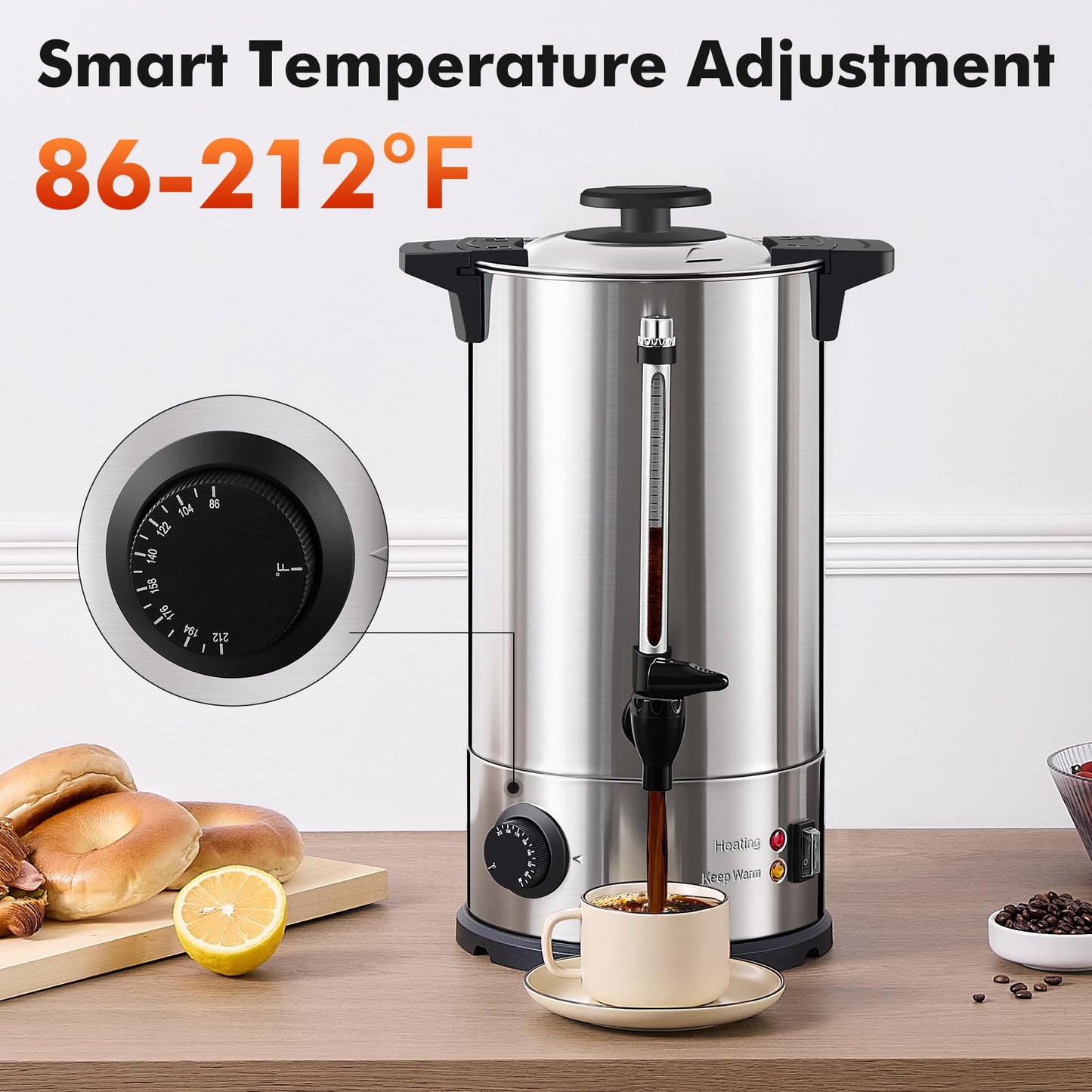 Rigstne Commercial Coffee Urn 50 Cup - Large Coffee Maker Machine, Hot Beverage Coffee Percolator Dispenser With Double Wall Stainless Steel, Water Urn for Event, Quick Brew, Temperature Control(8L)