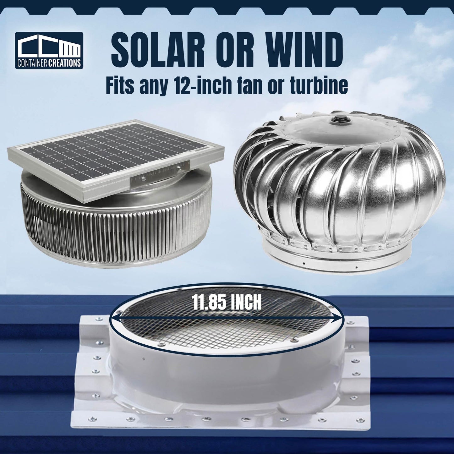 2 Pack AdaptAIR® Roof Vent for 12-inch Whirlybird Turbine, Shipping Container Roof Vent Adapter, Corrugated for Conex Container, Prevents Condensation & Overheating, Fits Any 12-Inch Turbine