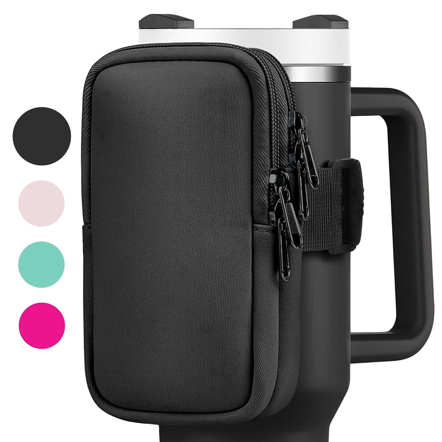 Water Bottle Pouch For Stanley Quencher Adventure 40oz - Stanley Cup Accessories - Tumbler Pouch - Stanley IceFlow 30oz - Gym Tumbler Accessories for Women - Perfect Size for All Phones (BLACK)