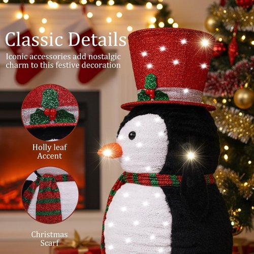 Lighted Christmas Tinsel Penguin, Pop Up Outdoor Christmas Holiday Decoration, 30Inch Light Up Penguin with LED Lights for Indoor Outdoor Xmas Holiday Garden Yard Lawn Decor