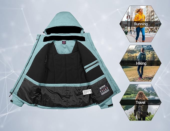 Little Donkey Andy Women's Waterproof Hiking Skiing Jacket with Removable Hood, Fleece Lined Winter Warm Rain Coat