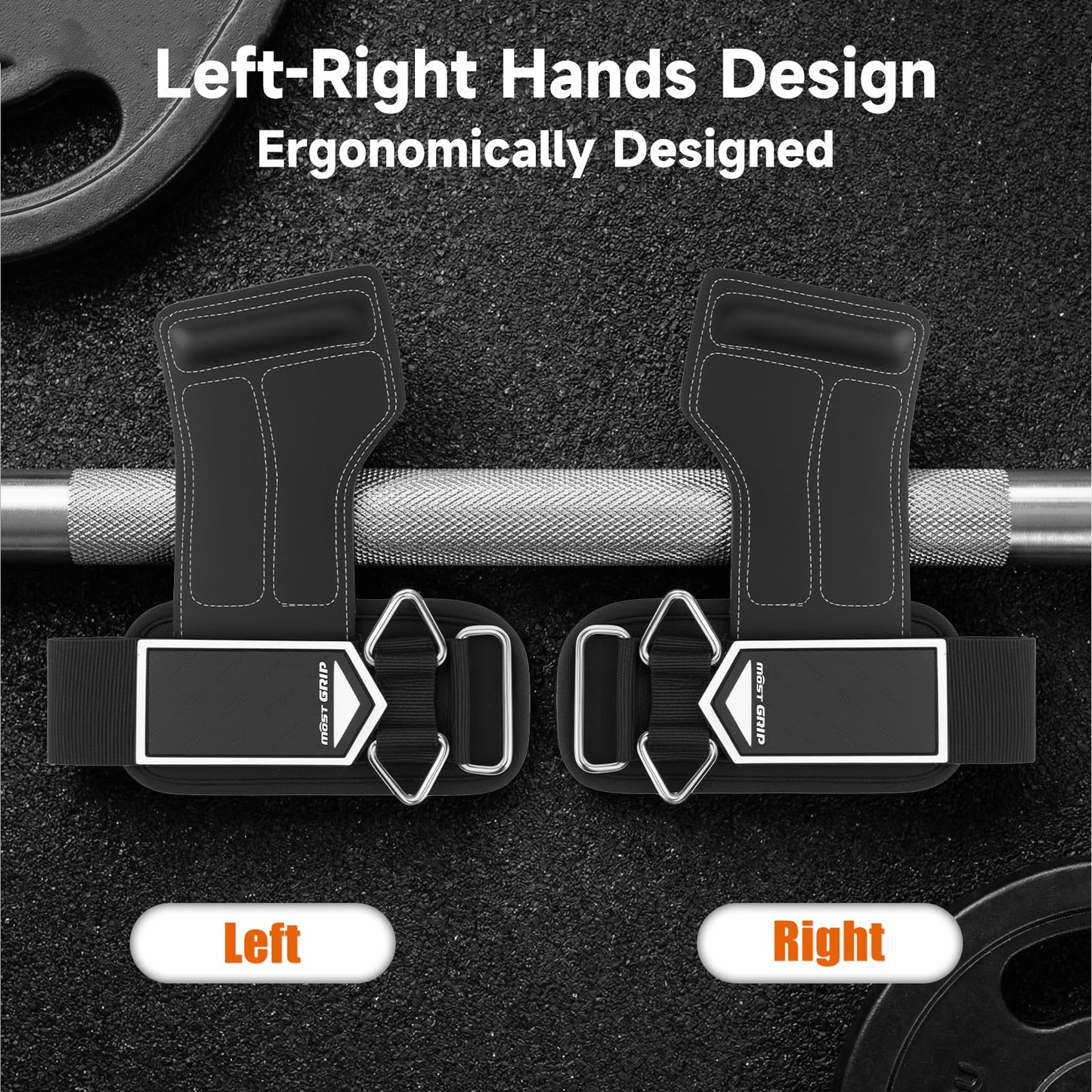 MOST GRIP Non-Slip Gym Wrist Sraps for Weightlifting, Double Rubber Weight Lifting Straps with D Rings for Cable Machine Workout, Wrist Wraps with Cushion Wrist Loop for Men Women Deadlift